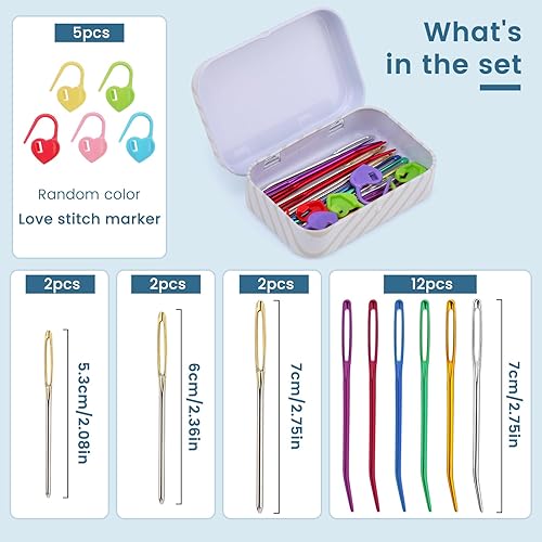 Miniatura 2 de Kit de 24 agujas de tapiz dobladas, agujas de hilo, agujas de coser grandes para ojos, agujas de coser a mano de acero inoxidable con agujas romas,