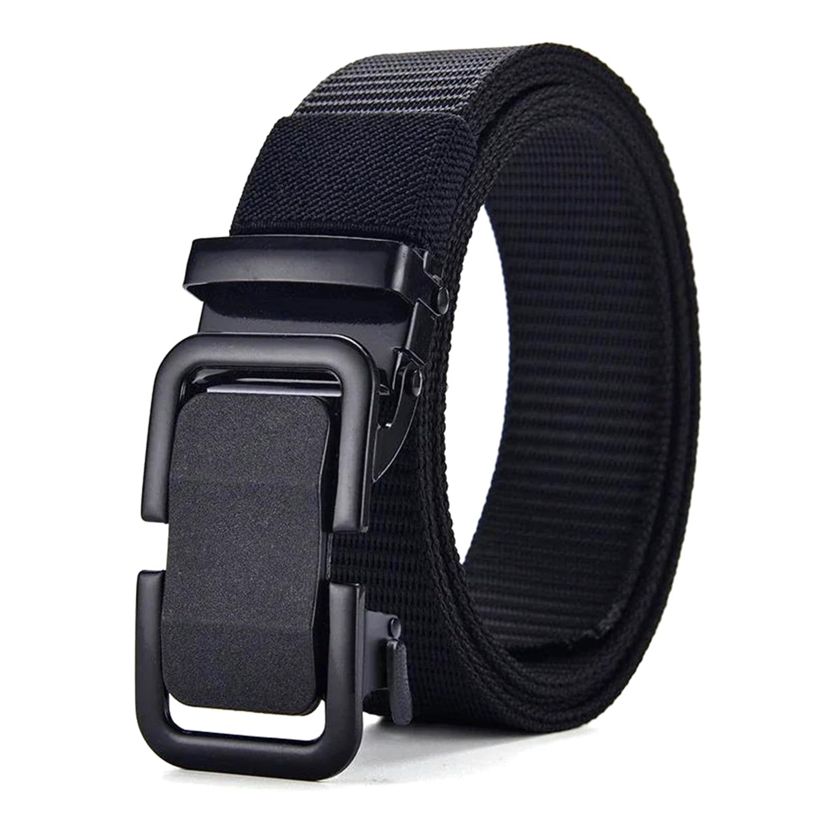 TongHook Nylon braided tactical belt, casual canvas work belt, automatic buckle, suitable for outdoor work and everyday clothing accessories. (Black, 120cm)