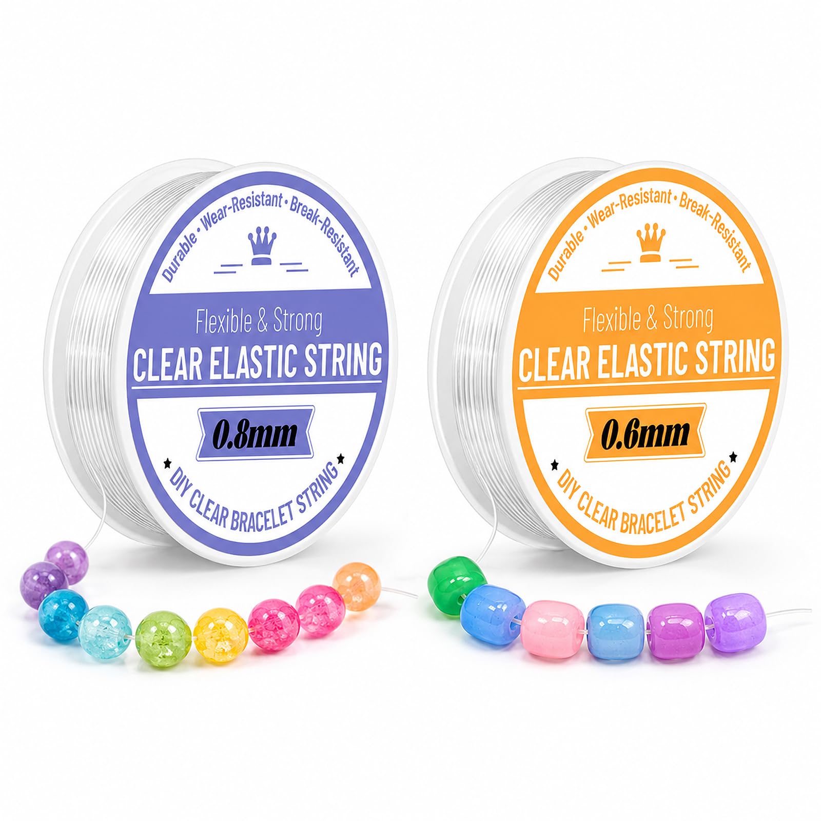 Bracelet String Kit 0.6mm-15m 0.8mm-6.5 Clear String Elastic Thread for Jewellery Making Necklace Bracelet Beading Thread & DIY Craft Projects Strings