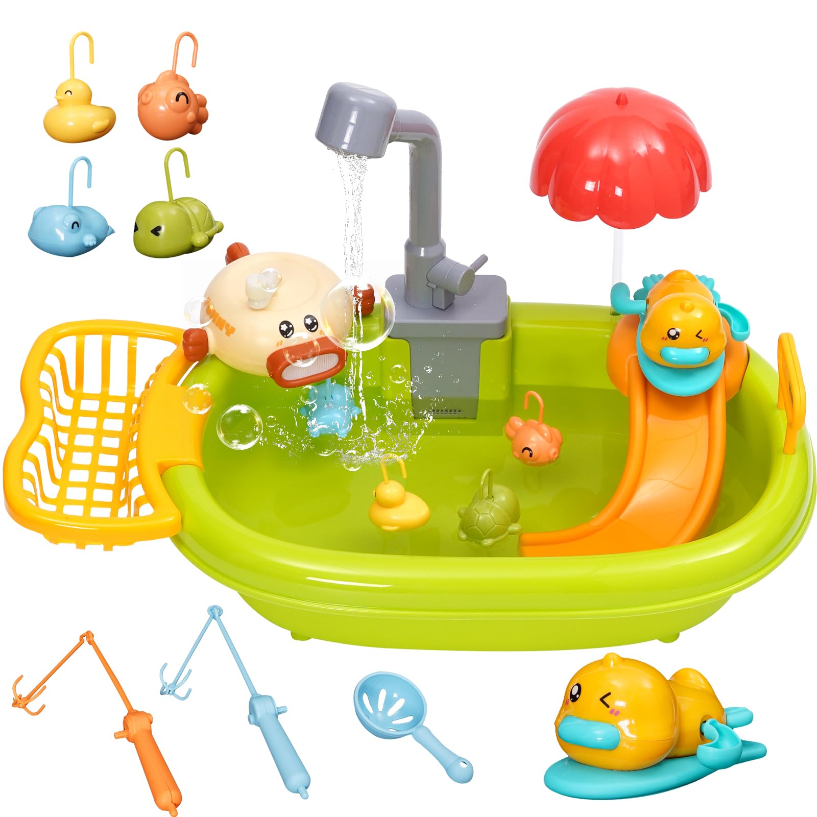 Spülbecken Spielzeug Kinder Spielspüle,kinderwaschbecken Küchenspüle Spielzeug Set Mit Angelspiel Schaummaschine,Wasserhahn Kinderküche Role Play Ab 3 Jahre