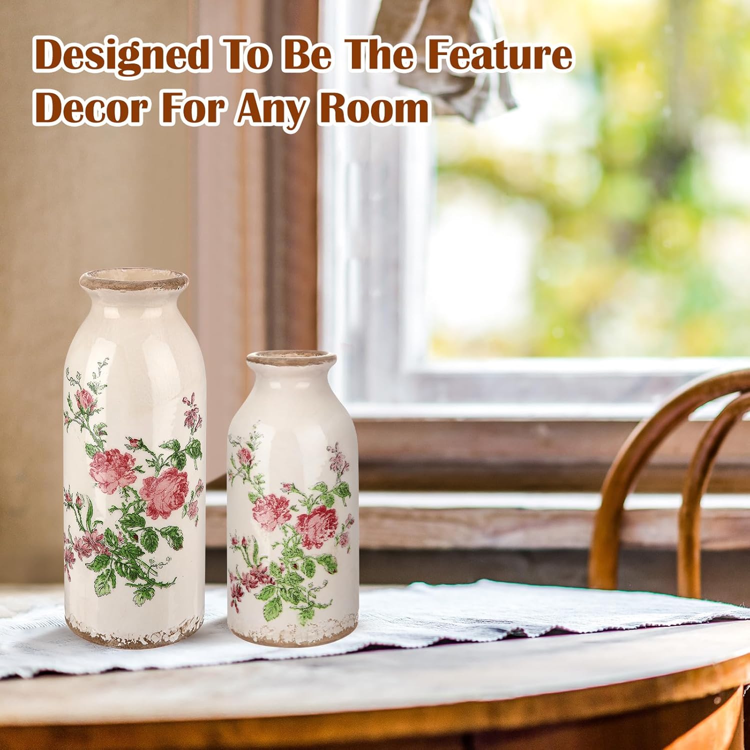 2 Pcs Ceramic Small Vase Rustic Farmhouse Vase Boho Vases Home Decoration for Your Kitchen Bedroom Office Bathroom & Shelf Centerpiece Table Decorative(Elegant) - Image 6