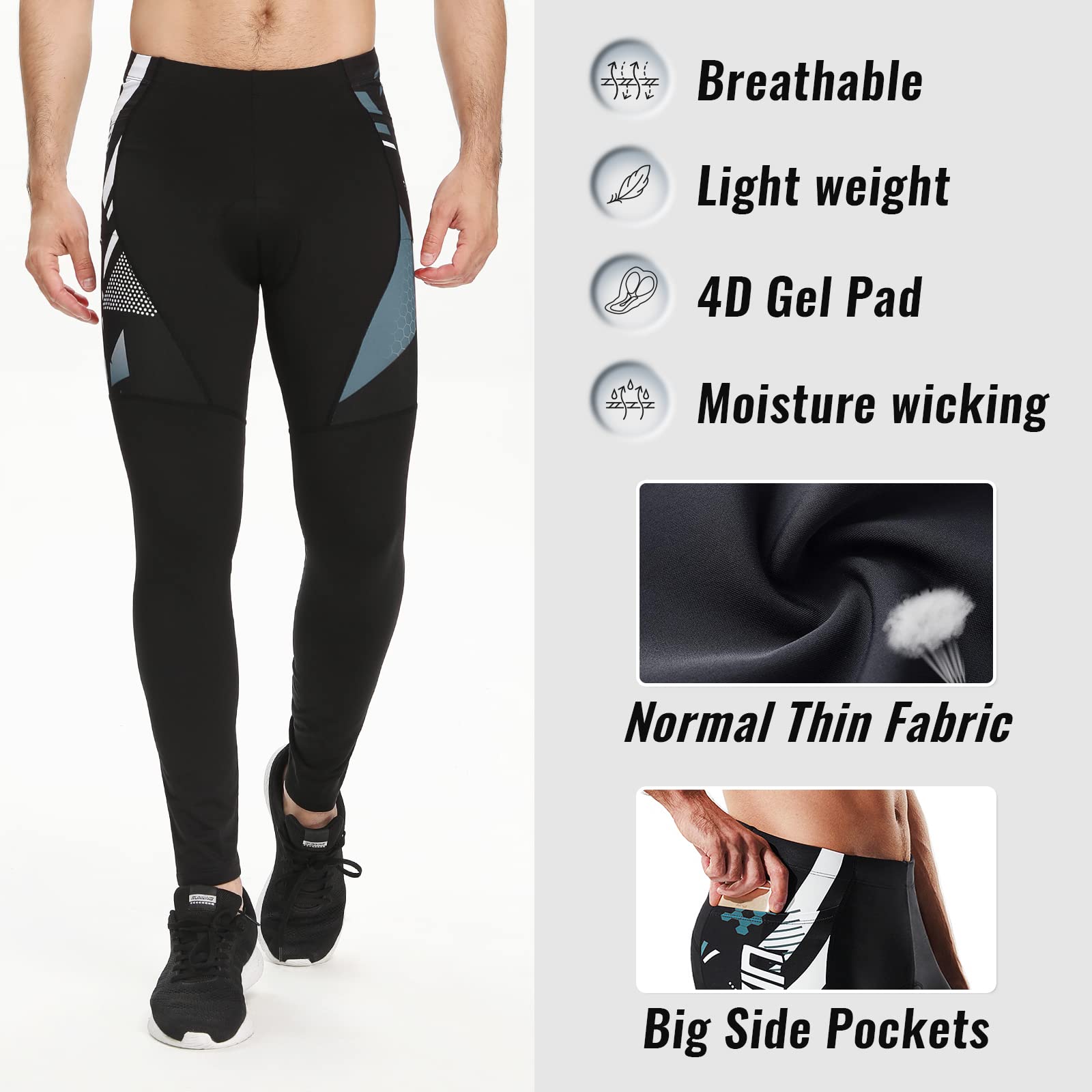 NICEWIN Pantaloni Lunghi da Ciclismo da Uomo, con Imbottitura 4D, Imbottiti, Invernali, Termici, Traspiranti, Antiurto