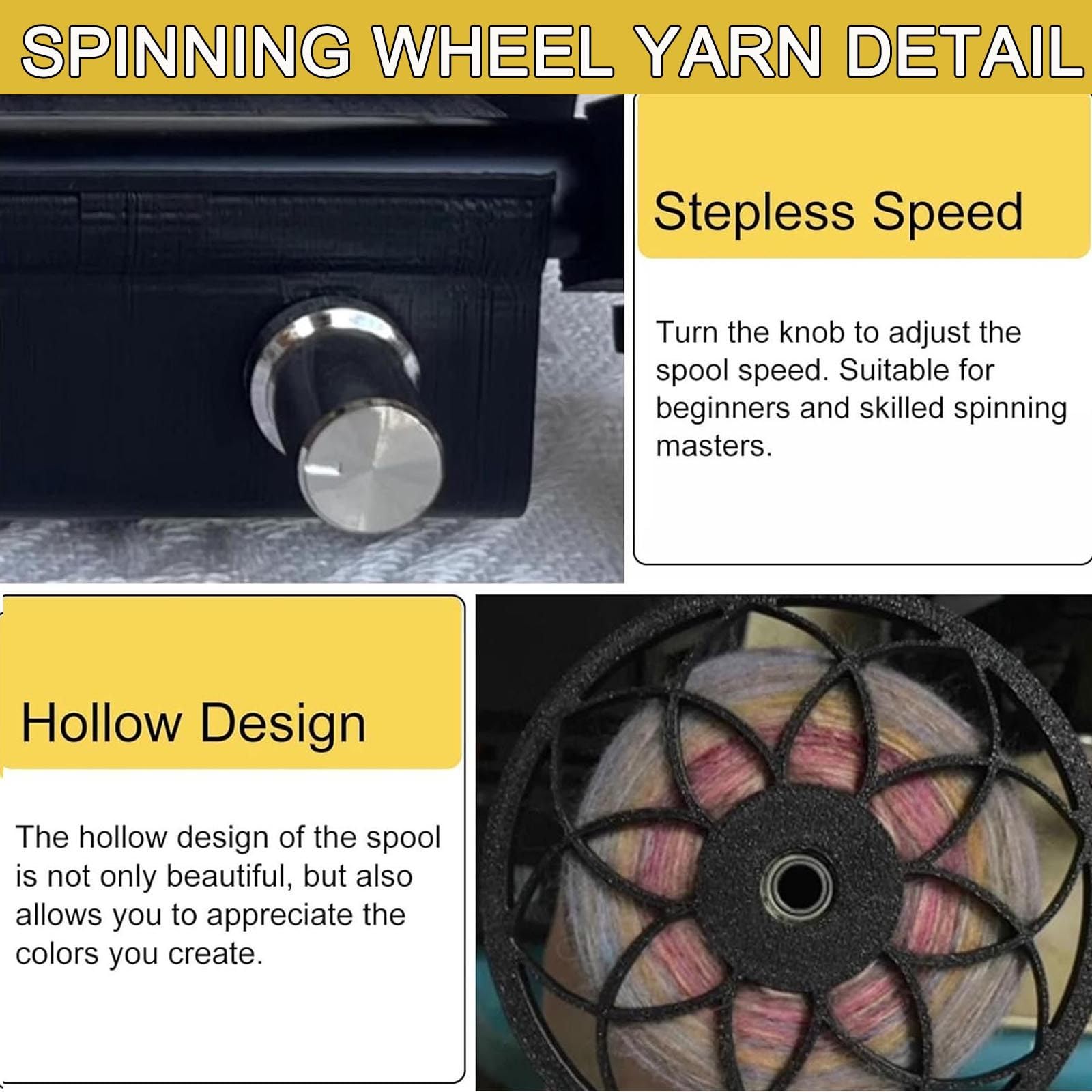 Elektrisches Mini-Spinnrad | Tragbarer Wollspinner 12 V | 800 U/Min HöChstgeschwindigkeit | Automatische Garnwickelmaschine FüR Heimarbeiten | Kompatibel Mit Hundehaar/Baumwolle/Wolle,Black