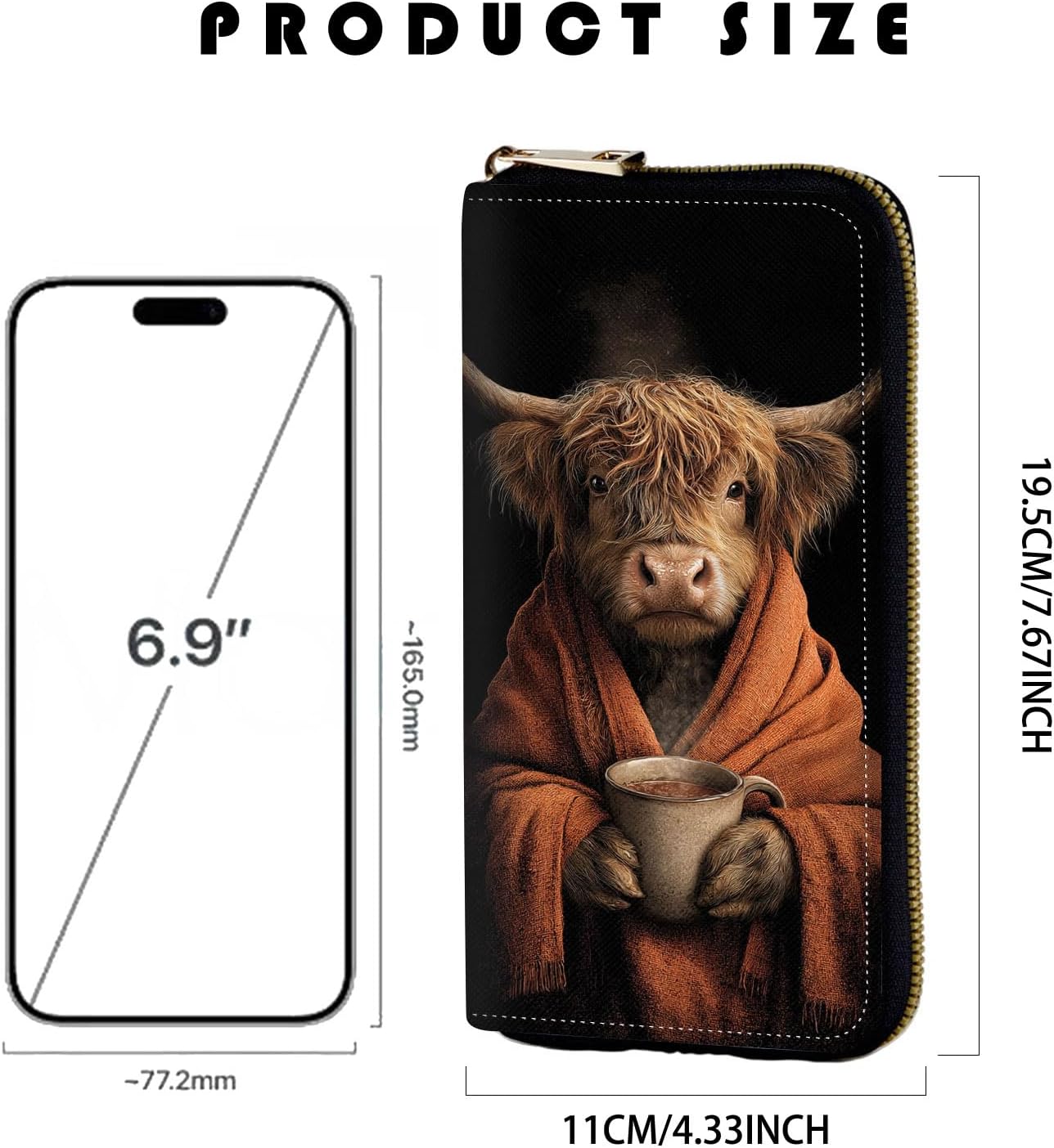 RFID-Blocking Zip-Around Wristlet for Women - Large Capacity Credit Card Holder with Detachable Strap, Fashion RFID Blocking Wallet,Highland Cow - Image 2