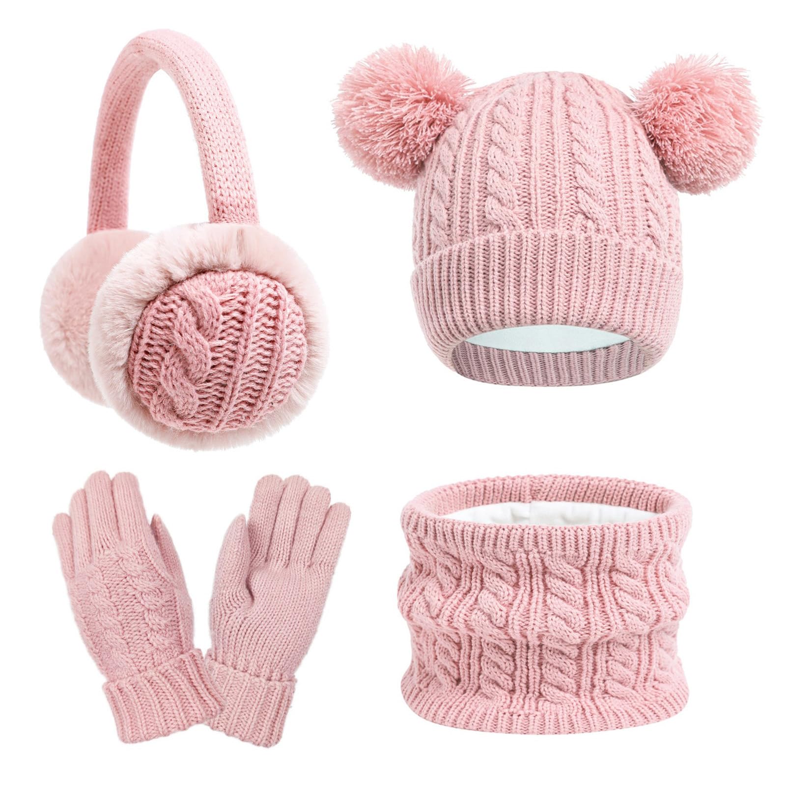 Set essenziale invernale per ragazzo e ragazza Cappello foderato in pile Sciarpa Guanti e paraorecchie Set Accessori invernali per bambini per la scuola e gioco Accessori per bambini