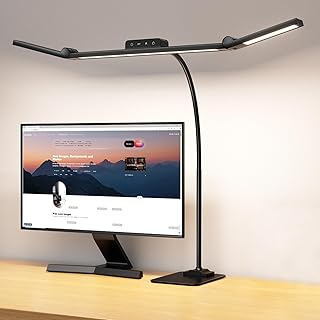 EppieBasic Schreibtischlampe LED Dimmbar: 24W 3-Lichtbalken LED Schreibtischlampe für Homeoffice - 1200LM Augenschutz Schwanenhals Büro Tischlampe mit Metallbasis - Schreibtischleuchte Schwarz