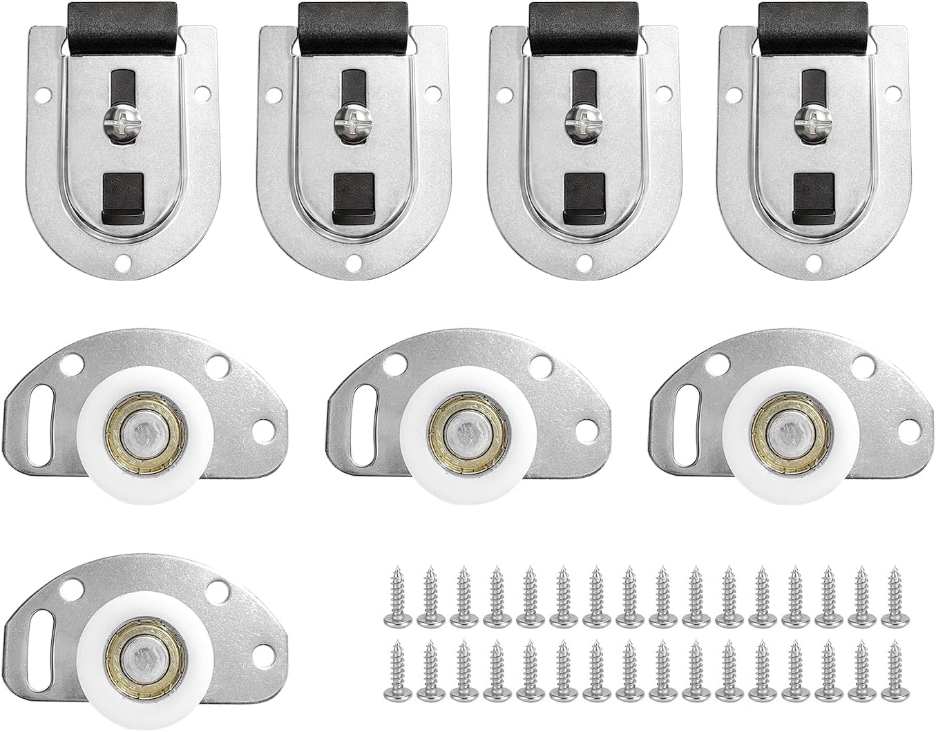 Universal Sliding Door Kit-4 Pack Bottom Rollers & 4 Pack Top Brackets for Smooth Gliding Wardrobe Sliding Doors - Easy Installation & Durable Build