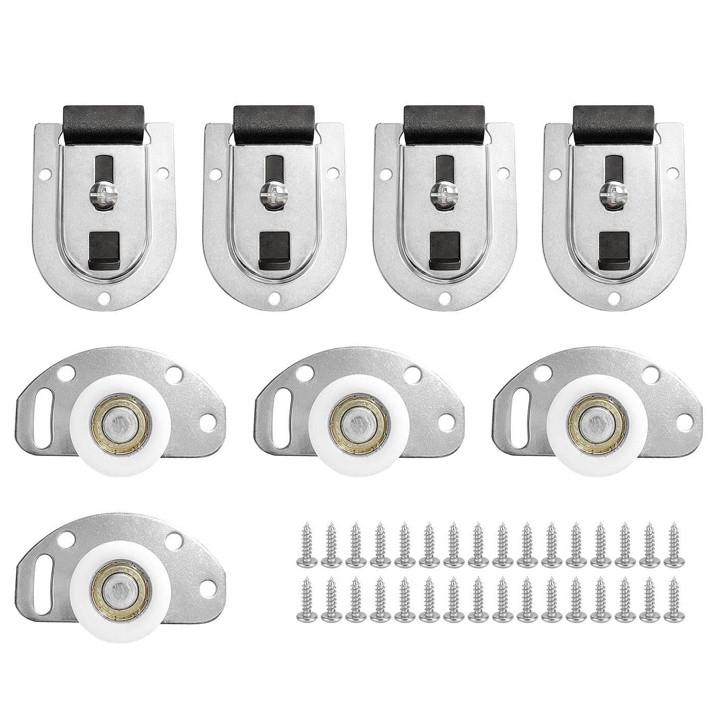 Universal Sliding Door Kit-4 Pack Bottom Rollers & 4 Pack Top Brackets for Smooth Gliding Wardrobe Sliding Doors - Easy Installation & Durable Build