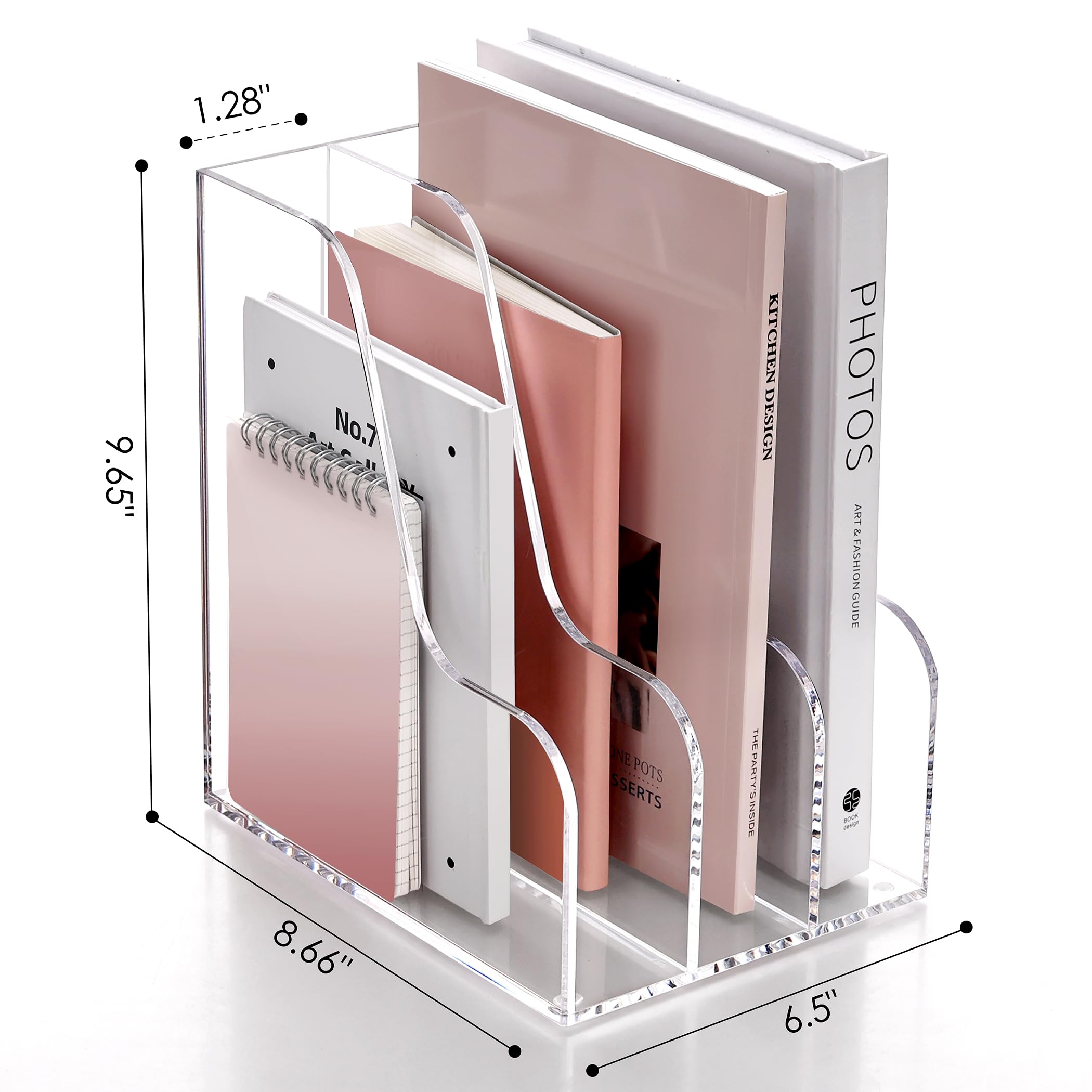 SANRUI Organizer da scrivania in acrilico, porta documenti e cartelle portadocumenti, organizer da scrivania a 3 sezioni, organizer per riviste per forniture per ufficio, trasparente