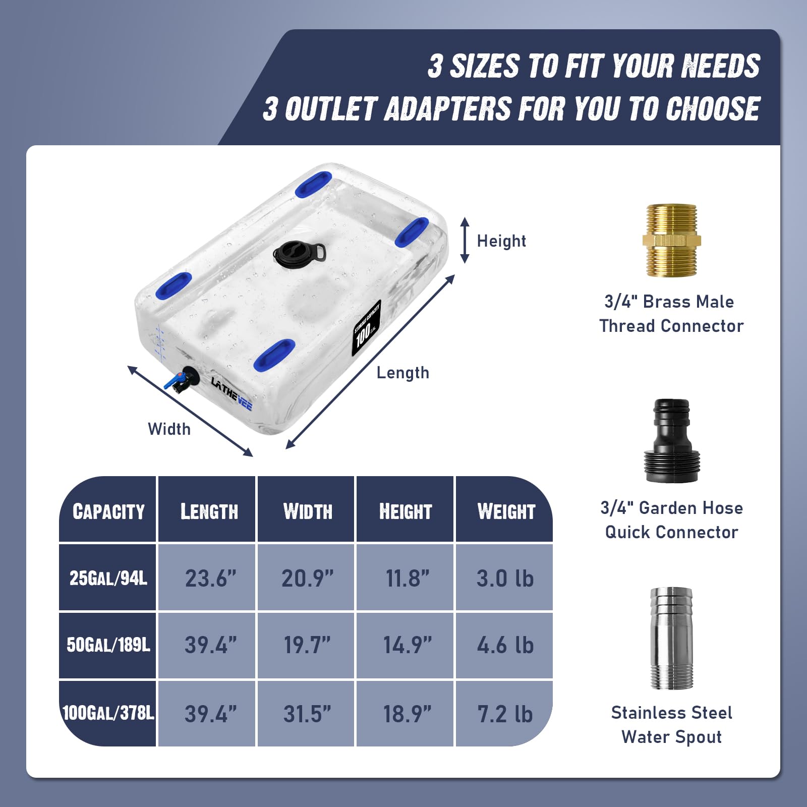 LATHEVEE Water Storage Bladder, 100 Gallon Portable Water Tank, Collapsible Water Storage Containers with Spigot, Large Capacity Water Bag for Emergency Water Storage, Garden, Camping - Transparent