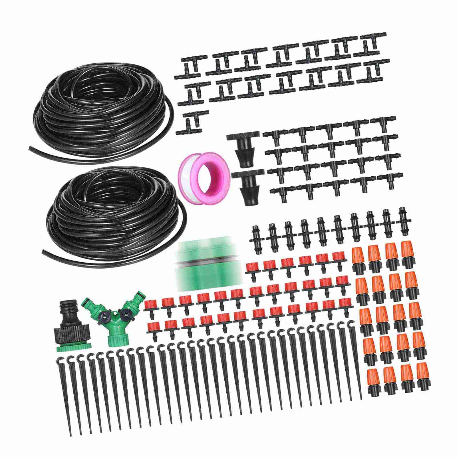 SIXRUN Kit di Irrigazione a Goccia per Piante con Timer Automatico, di Irrigazione in Plastica Resistente Ai Raggi UV, Tubo da 40 M, Gocciolatori e Nebulizzatori Regolabili per Giardino, Serra,