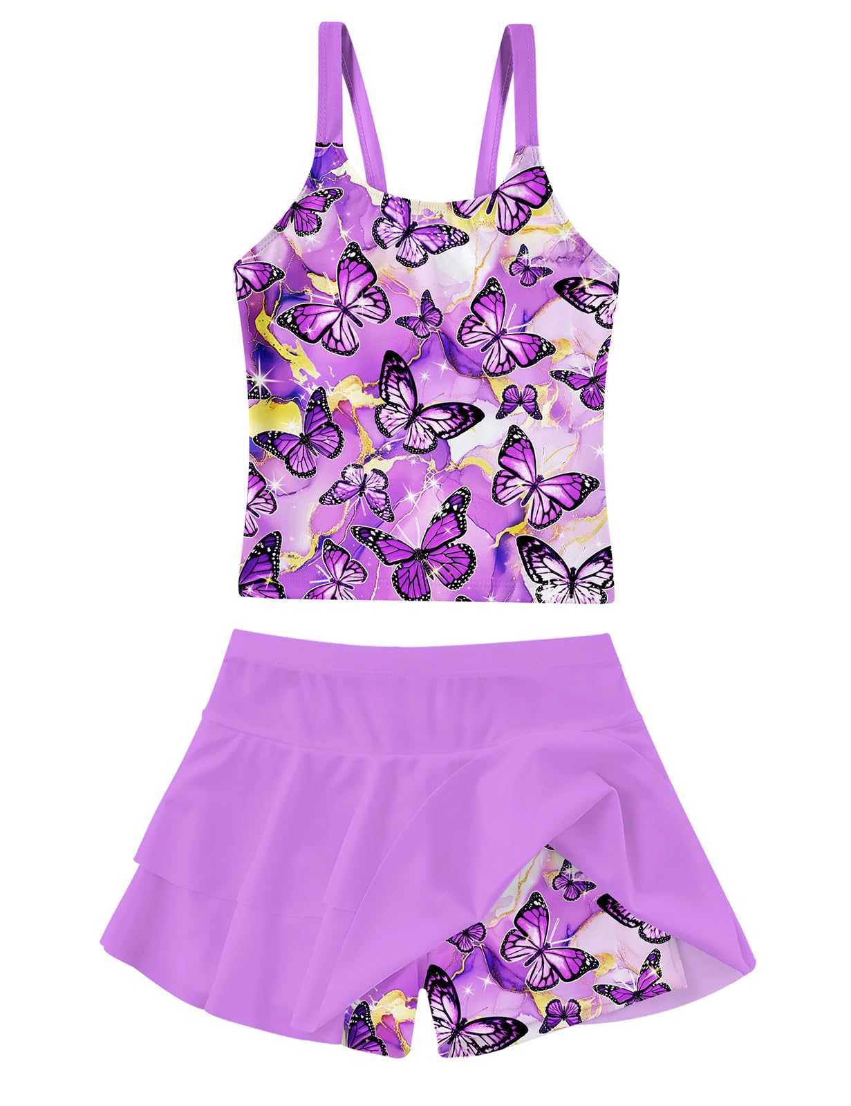 ALISISTER Girls Tankini Swimsuit Two Piece Bathing Suits Summer Beach Swimwear with Shorts for 7-12 Years