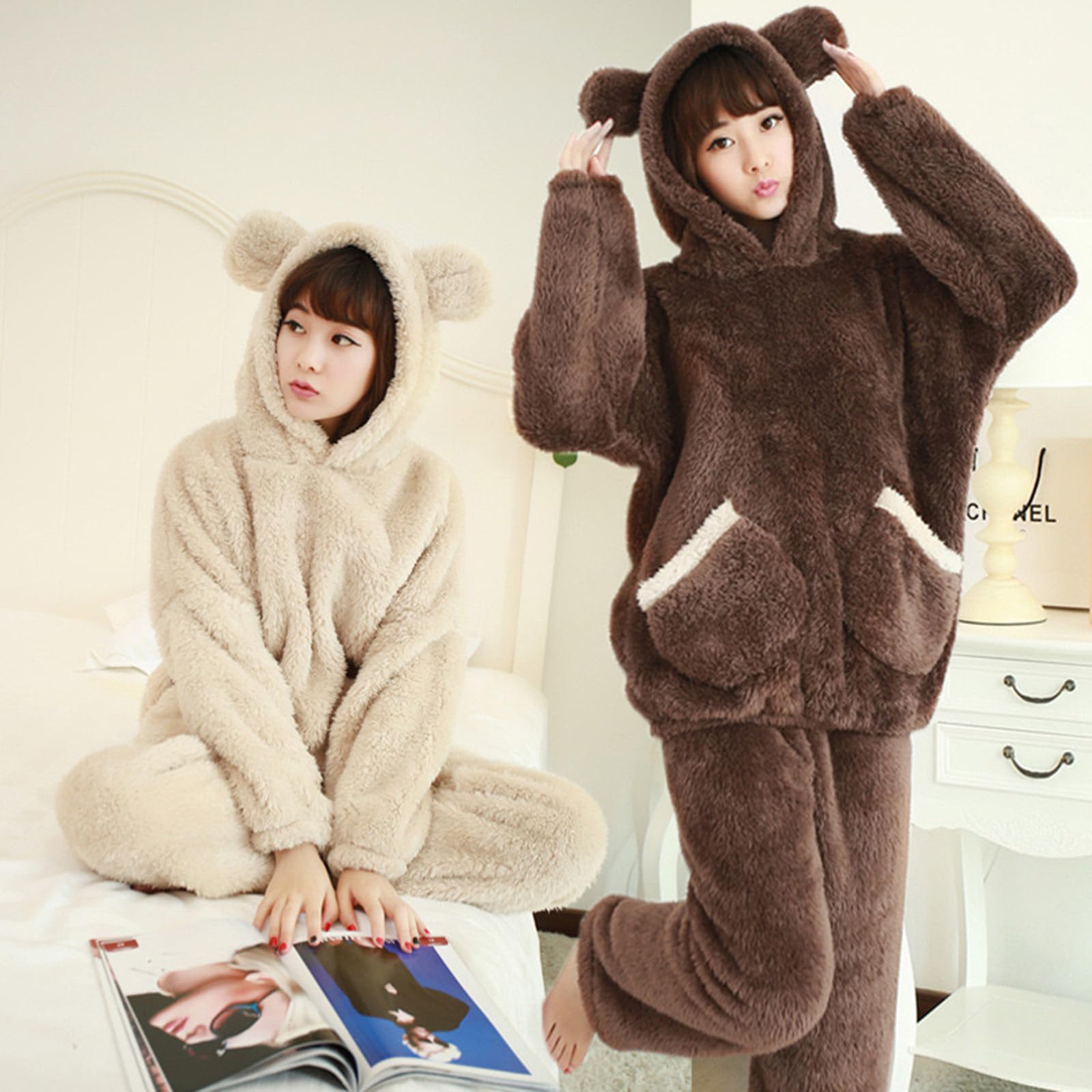 TEidea Pigiama Donna Invernale Set di Pigiama in Flanella Incappucciati per Donne: Perfetto per L'Autunno E l'inverno, Abbigliamento per Pile di Corallo Addensato