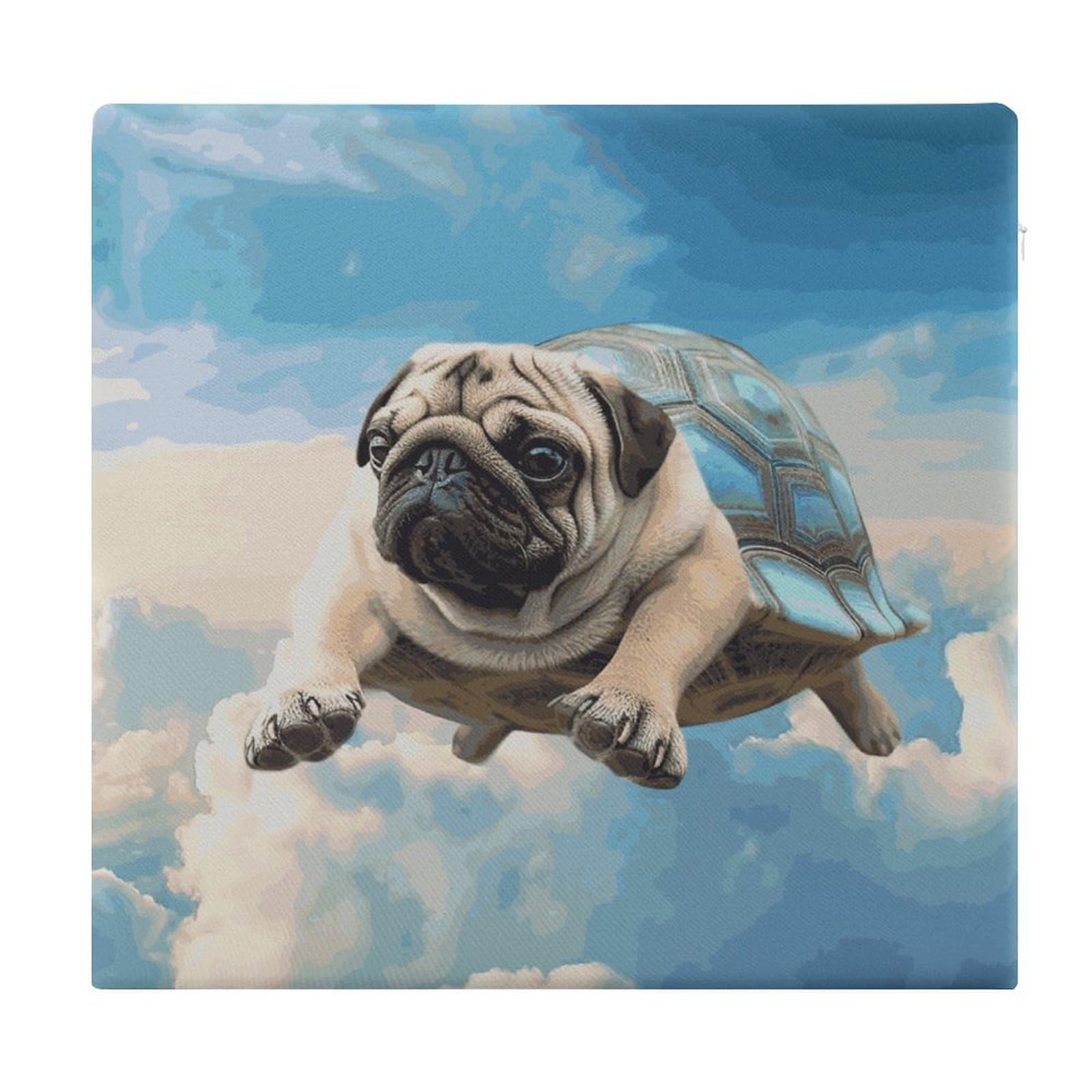 JTREHY Funny Turtle Pug Dog in The Sky Chair Cushions Non-Slip Bar Stool Cushions Ultra Soft Warm Memory Foam Meditation Cushion Removable Large Square Seat Cushions for Dining Chair 15x14In