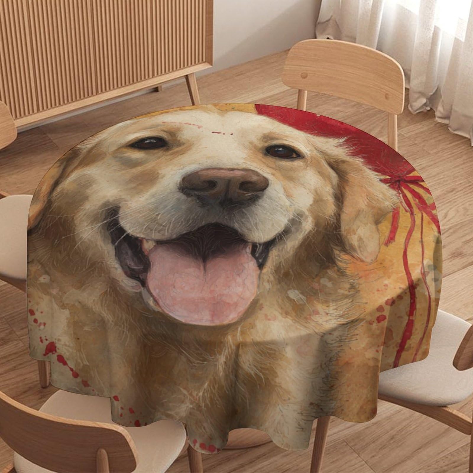 LUYYSKY Beautiful Watercolor Dogs Round Tablecloth Funny Anime Roses Flowers Animals Puppies Heart Balloons Print Washable Decor for Table Cover for Kitchen-127 Wx127 L cm