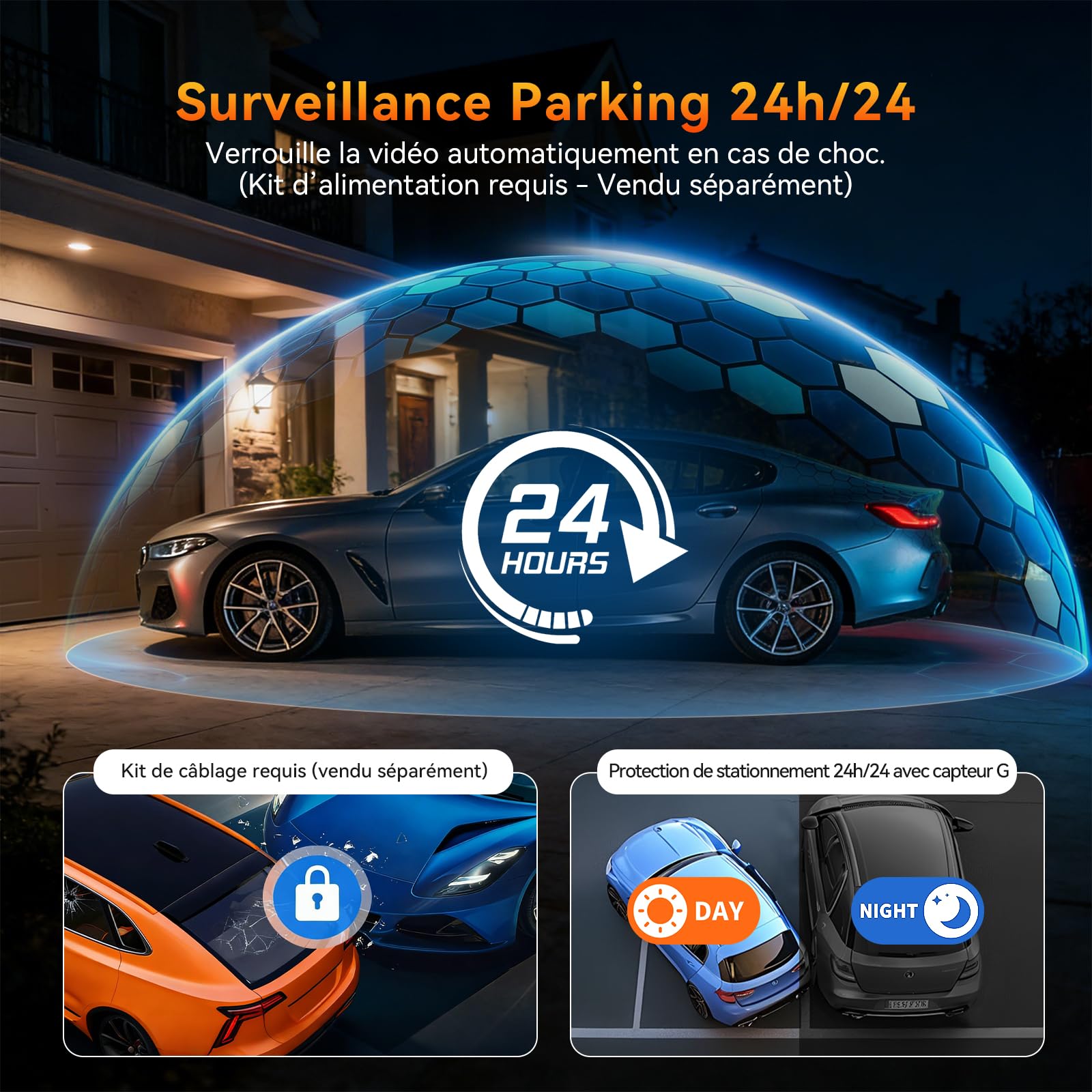 Caytail Dashcam Voiture Avant Arrière 4K+2K, 5GHz WiFi Camera Voiture avec Carte SD 64GB, Dash Cam Grand Angle 170°, Vision Nocturne WDR, Écran 3,2", G-Capteur, Mode Stationnement 24H - 5