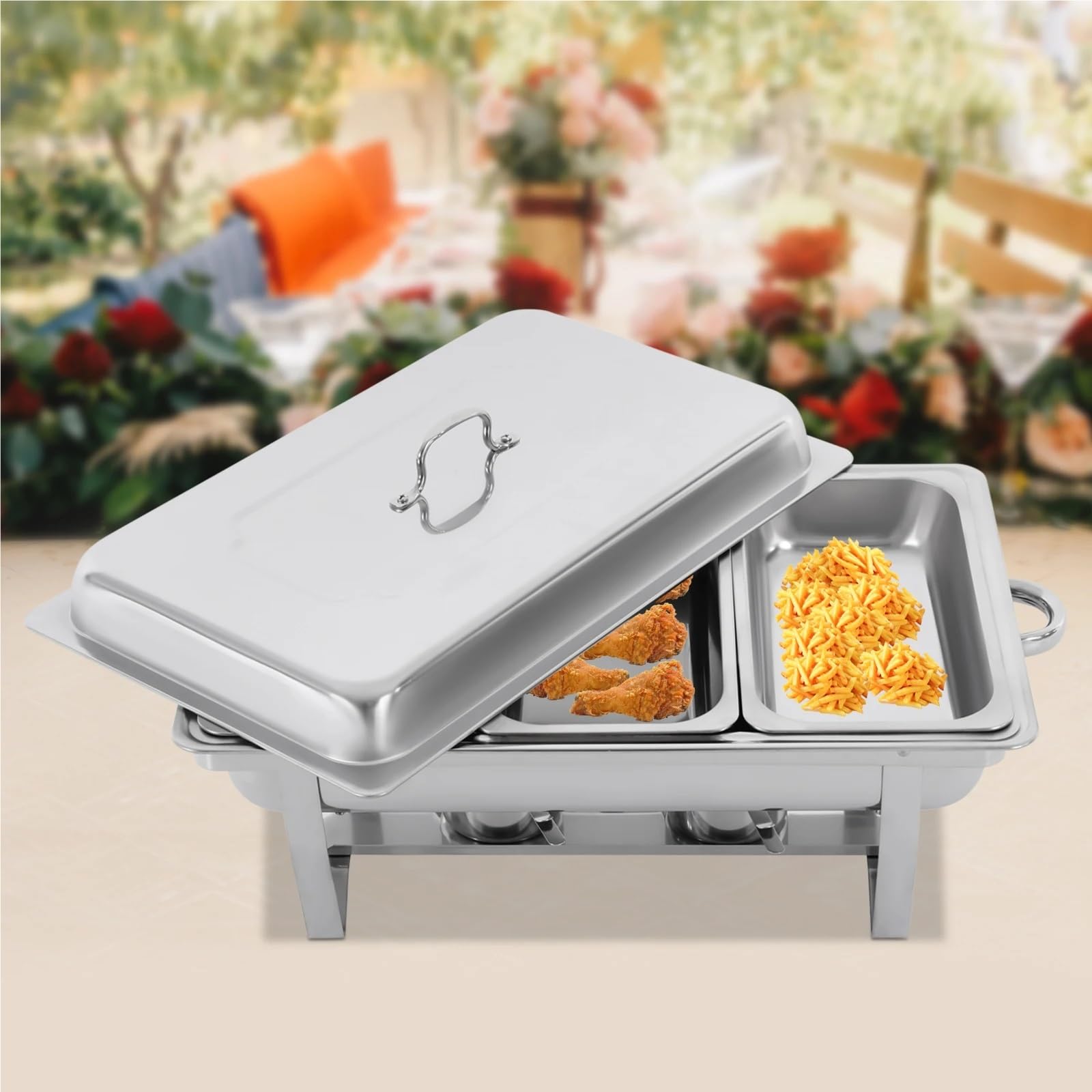 Set di Riscaldavivande per Buffet Set da buffet con scaldavivande in acciaio inox 410 a 3 scomparti riscaldamento/raffreddamento a combustibile solido regolabile, ideale for matrimoni/feste