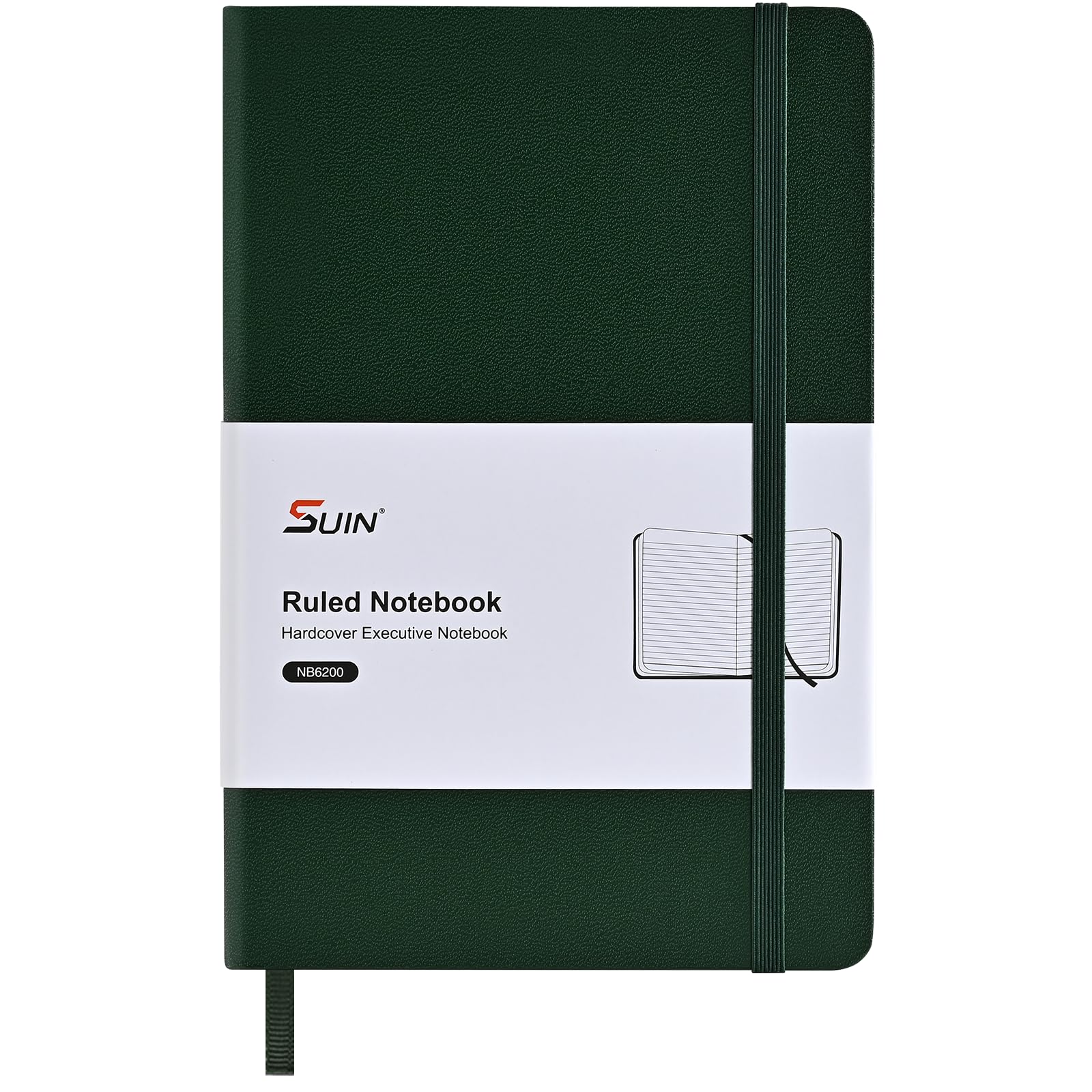 SUIN A5 Notebook Hardcover Lined Journal, 100gsm Thick Paper for Work & Business, Lay-Flat Leatherette Writing Pad with Pocket & Bookmark, 192 Pages Professional Notebook - Green, 1-Pack