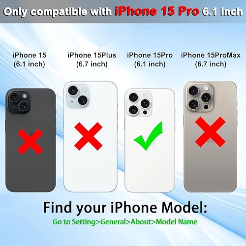 Miniatura 2 de VANAVAGY Funda tipo cartera compatible con iPhone 15 Pro para mujeres y hombres con tarjetero de crédito, cierre magnético de piel RFID, funda para