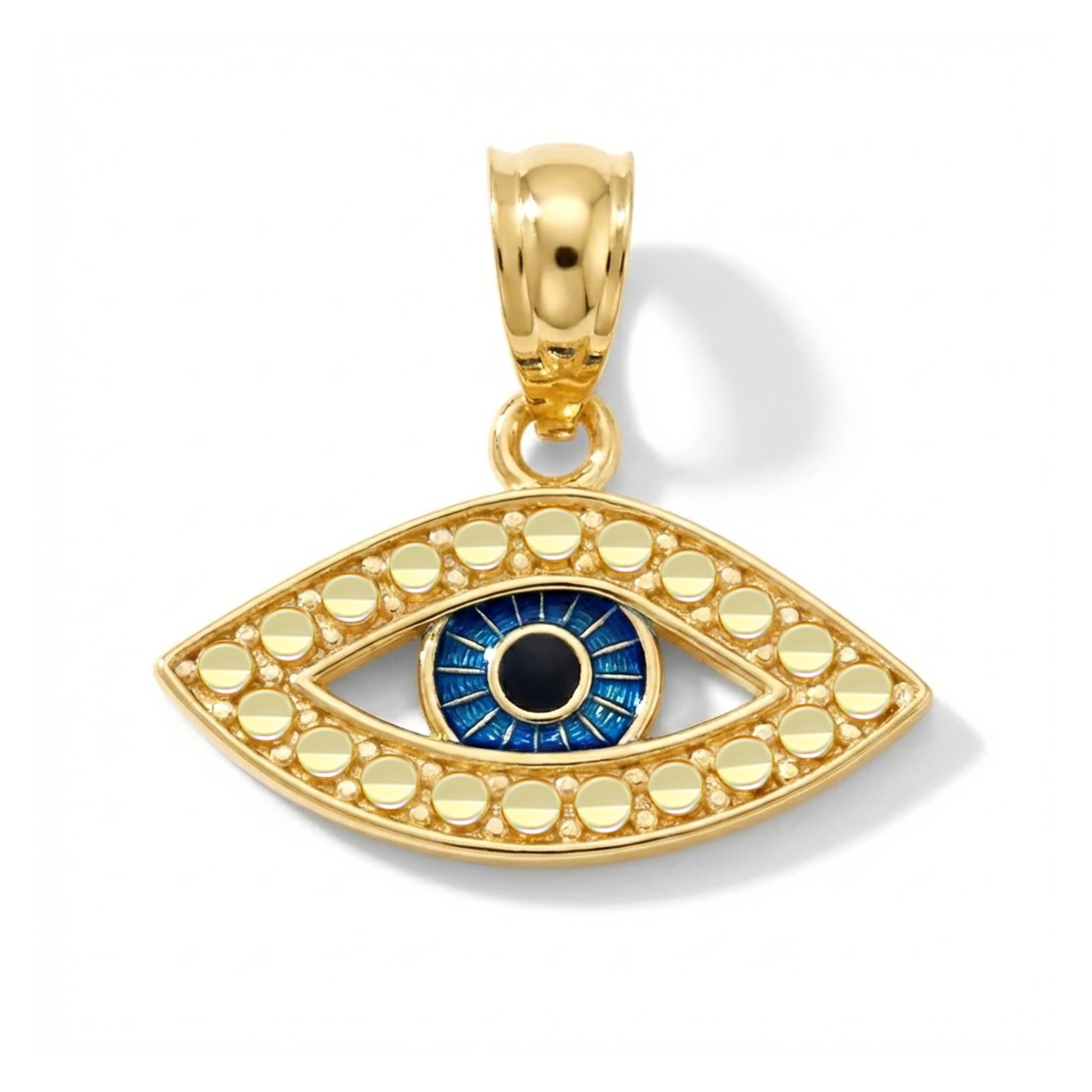 Gold Evil Eye Charm with Enamel - 10 Karat Solid Gold - Evil Eye Protection Pendant