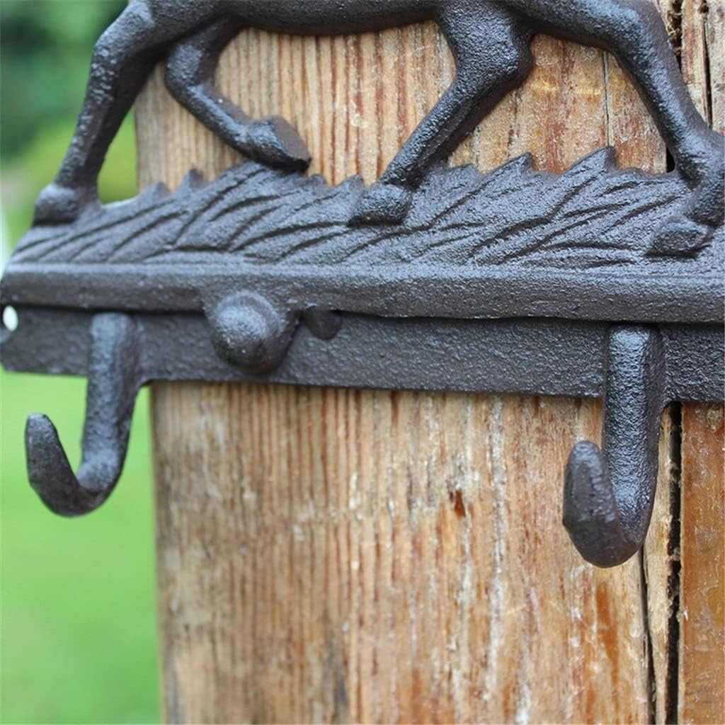 Black Two Running Horses Cast Iron Wall Hook with Three Hangers Home Garden Wall Decor Metal Animal Figurine Wall Hook