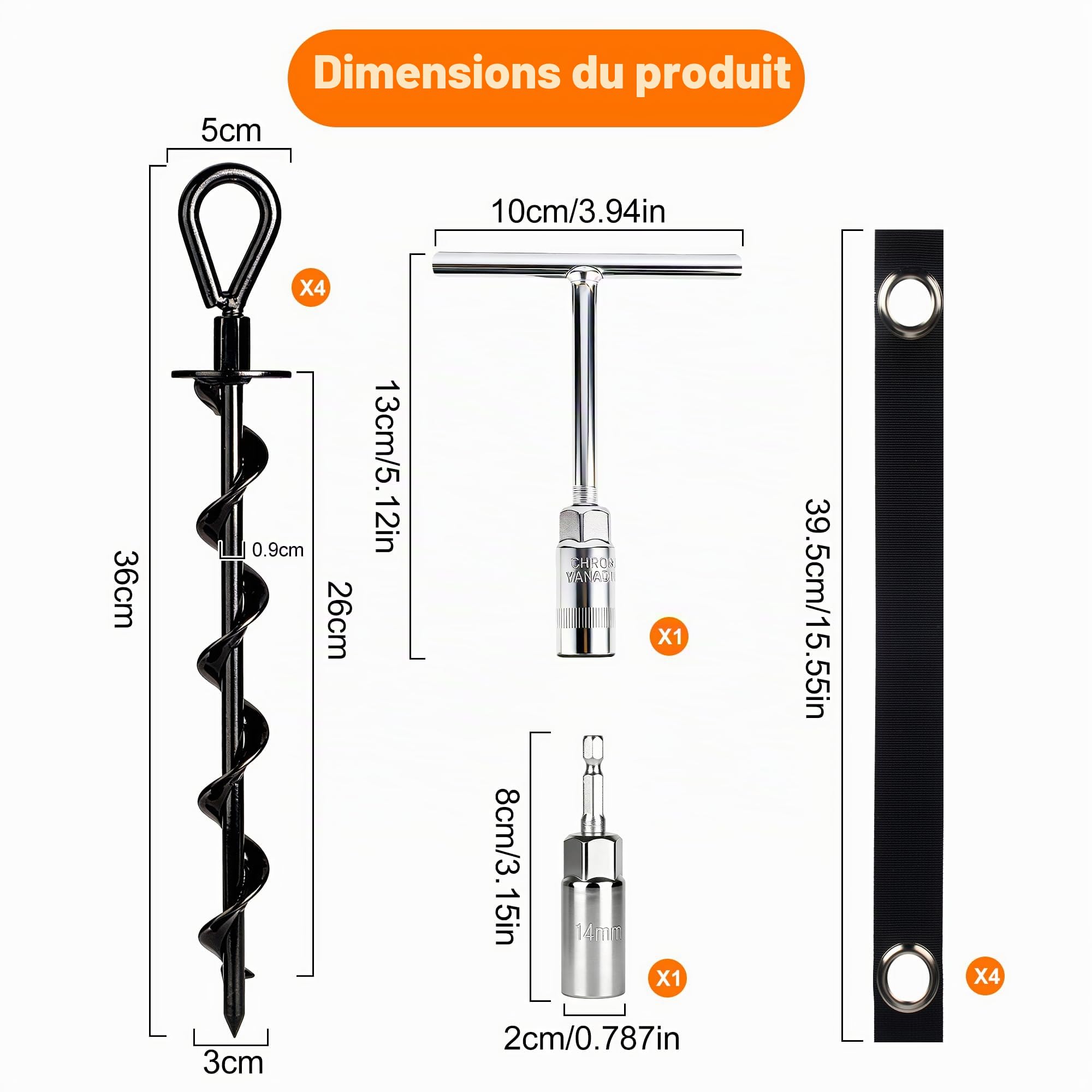 JIYANA Ancrage au Sol 36 cm, Piquet Ancrage en Acier a Visser, Ancrage au Sol Duty pour Trampoline, Tentes, Balançoire, Camping, Sardines de Fixation et Piquets de Jardin vis de Fondation,4