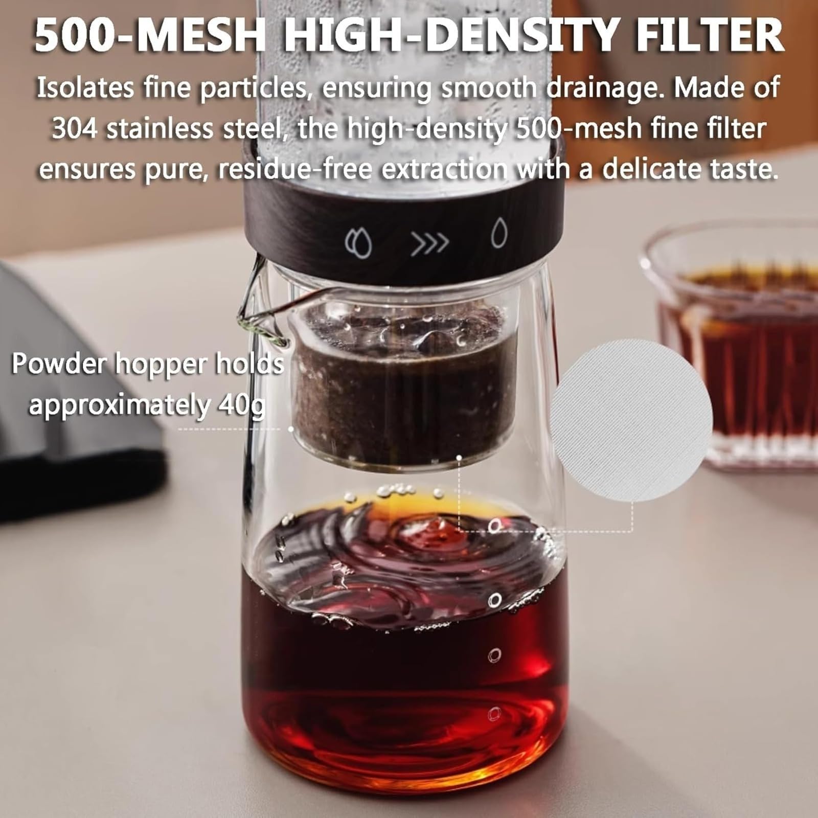 Kaltbrüh-Kaffeemaschine mit einstellbarem Durchflussventil und Glaskanne