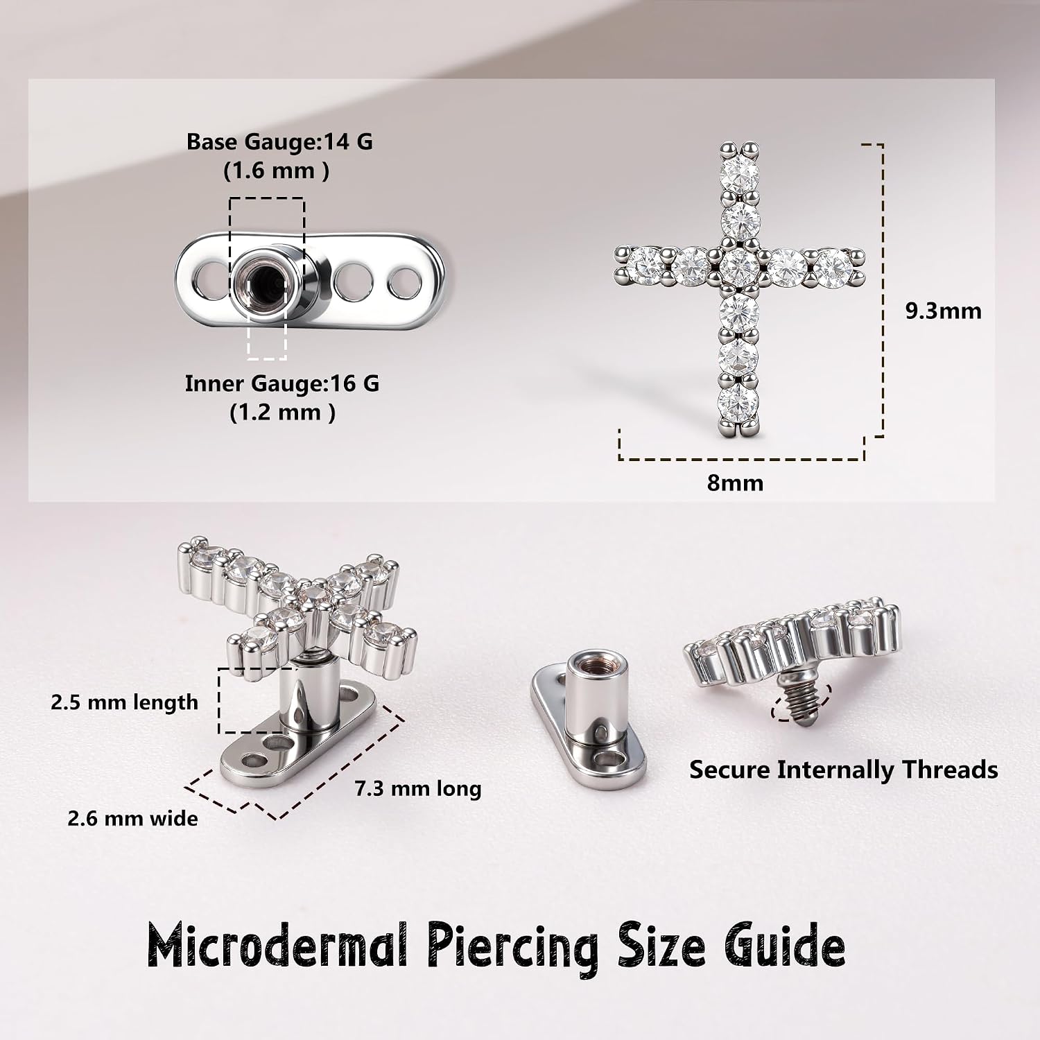 Stainless Steel Dermal Jewelry Piercing Kit Hypoallergenic 5A CZ Dermal Top image 4