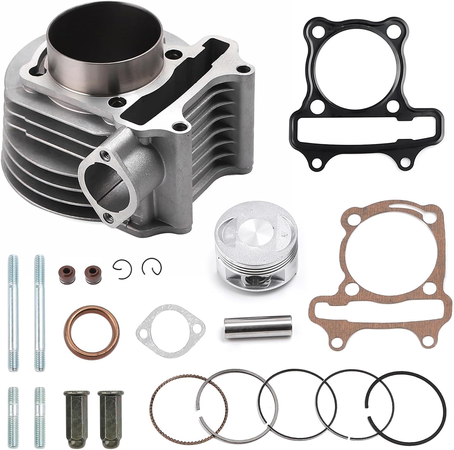 Mokuo GY6 170cc 61mm/2.40" Cylinder Top End Rebuild Kit with Piston Ring Gasket in Aluminum Alloy Material,Fit for Chinese GY6 4-stroke 152QMI 157QMJ Engine,61MM