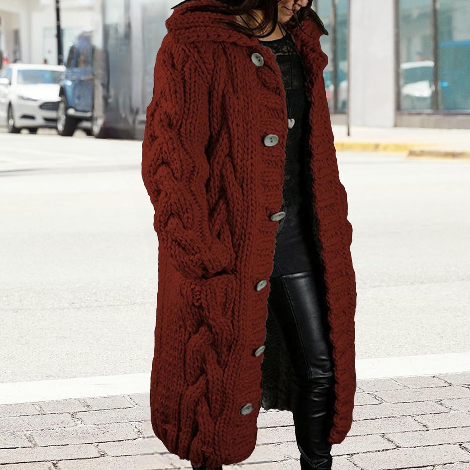 Long Cardigan Sweaters for Womens Fall Cable Knit Casual Coats Long Sleeve Button Open Front Winter Plus Size Sweater - Image 4