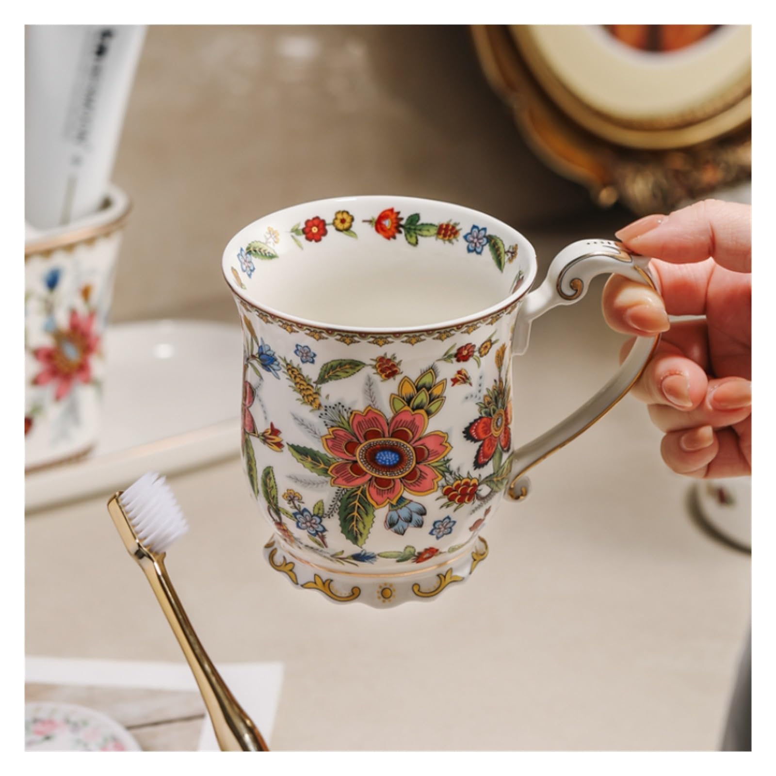 Set baño Juego de baño cerámica con diseño Floral Juego artículos tocador Lujo for el hogar(B-4PCS-1)