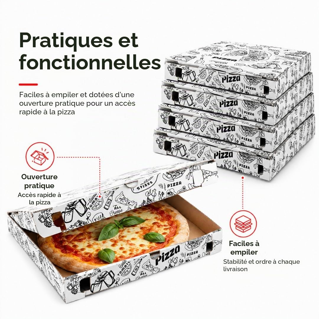 TOMMI Boîtes en carton pour pizza 33 x 33 x 3 cm Lot de 100 pièces en carton résistant
