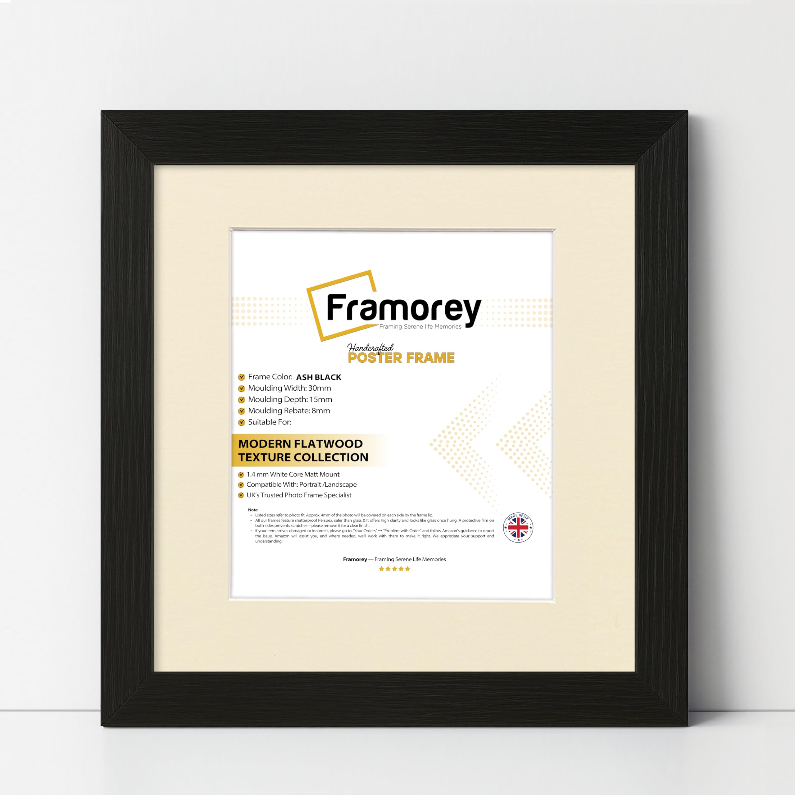 Framorey Framing Serene Life Memories Ash Black With Ivory Mount Framorey Square Oxford Flat Wooden Effect Picture Frame, 9X9" Size Ash Black Photo Frame With 7X7" Size Ivory Mount, Photo Print Frame, Best Photo Frames For Birthday Gift