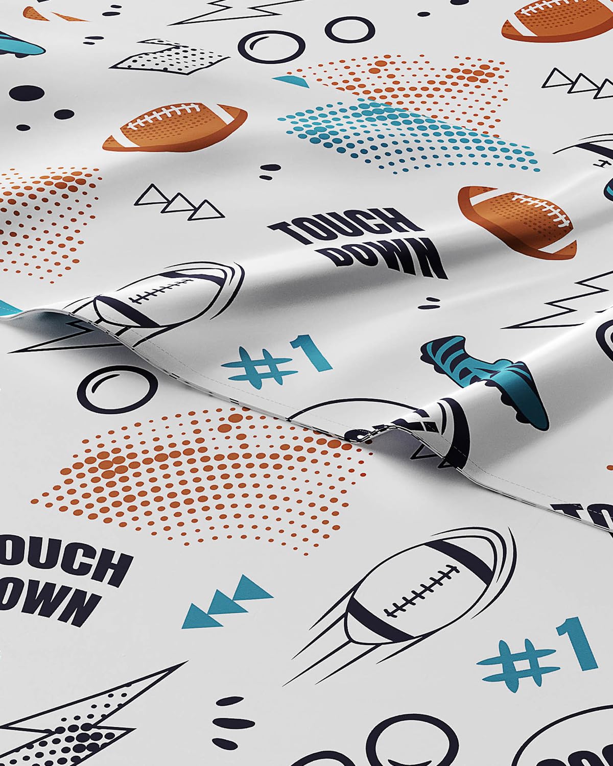 Kids Twin Size Touchdown! Football Bed Sheets - 3 Piece Kids Sheet Set
