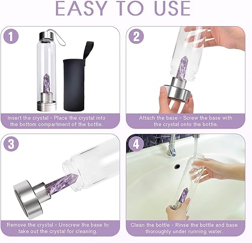 Vista 78 de ChezMax Botella de agua de cristal con centro de cristal natural A - Cristal rosa