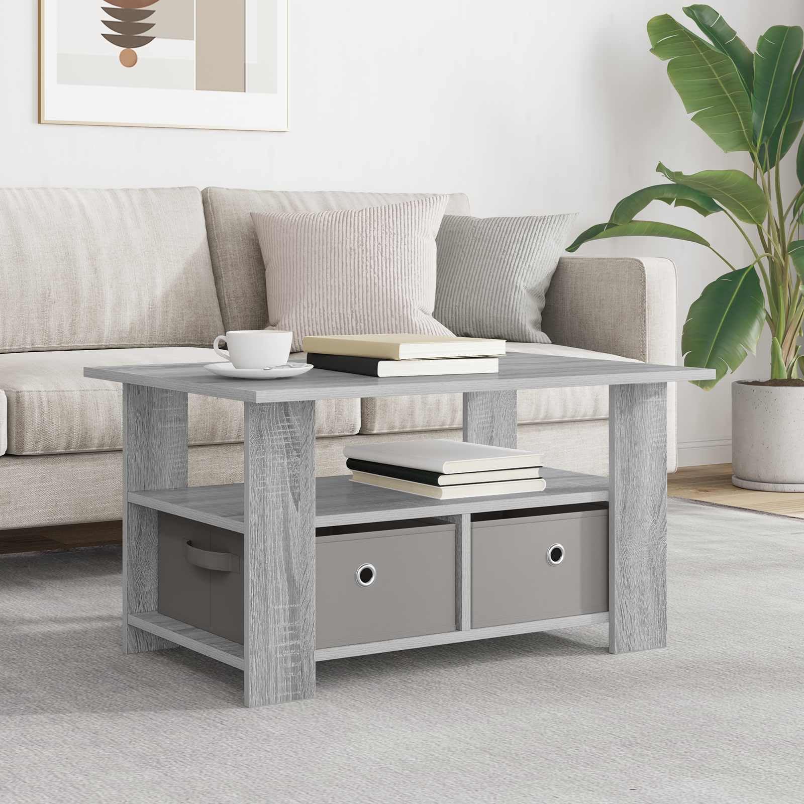 Table basse bois Sonoma gris 77x55x42 cm meuble de salon polyvalent avec rangement