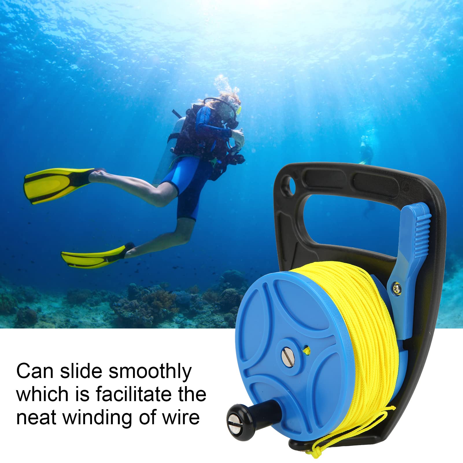 Carrete de buceo Alvinlite, correa de buceo, carrete multiusos con cable amarillo para exploración de cuevas y naufragios, buceo recreativo(Azul)