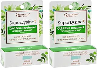 Quantum SuperLysine+ Cold Sore Treatment Ointment|Relieves Pain, Burning, and Itching|Cuts Healing Time in Half|0.25 Ounce - Pack of 2