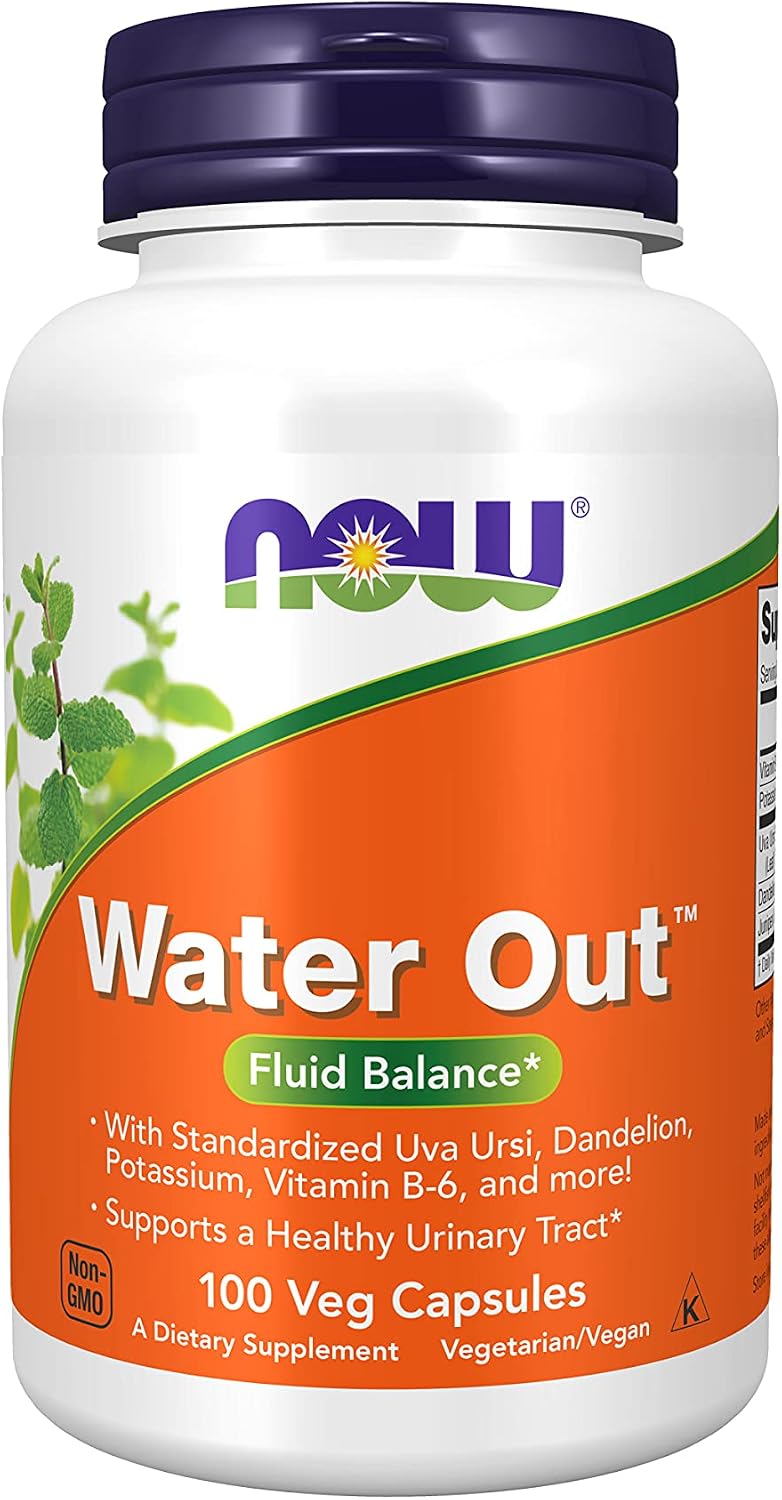 NOW Supplements, Water Out With Standardized Uva Ursi, Dandelion, Potassium and Vitamin B-6, 100 Veg Capsules