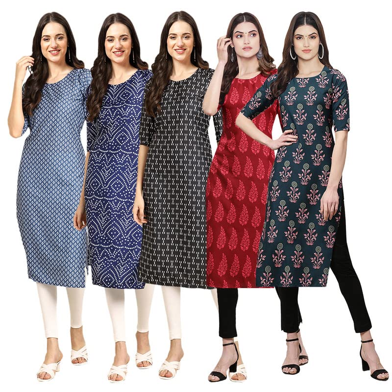 pinkmint Women's Crepe Digital Print Straight Kurta [Pack of 5]-picture-46