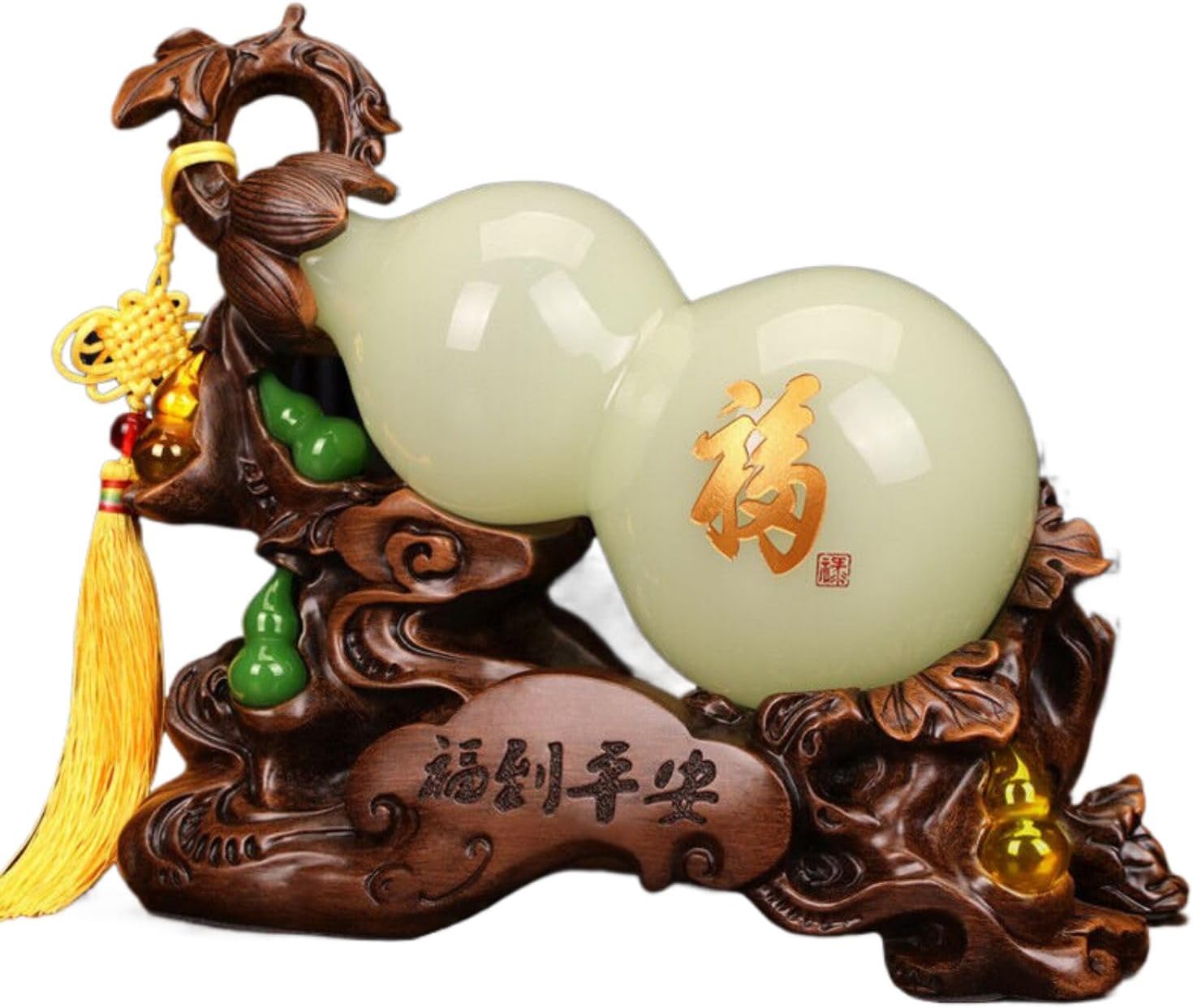 福到平安仿玉五福临门葫芦 Brass Gourd for Feng Shui, Hu Lu/Office Bedroom Ornaments 摆件家居客厅 Living Room Office Bedroom Ornaments 玄关酒柜装饰乔迁开业礼品 - U846