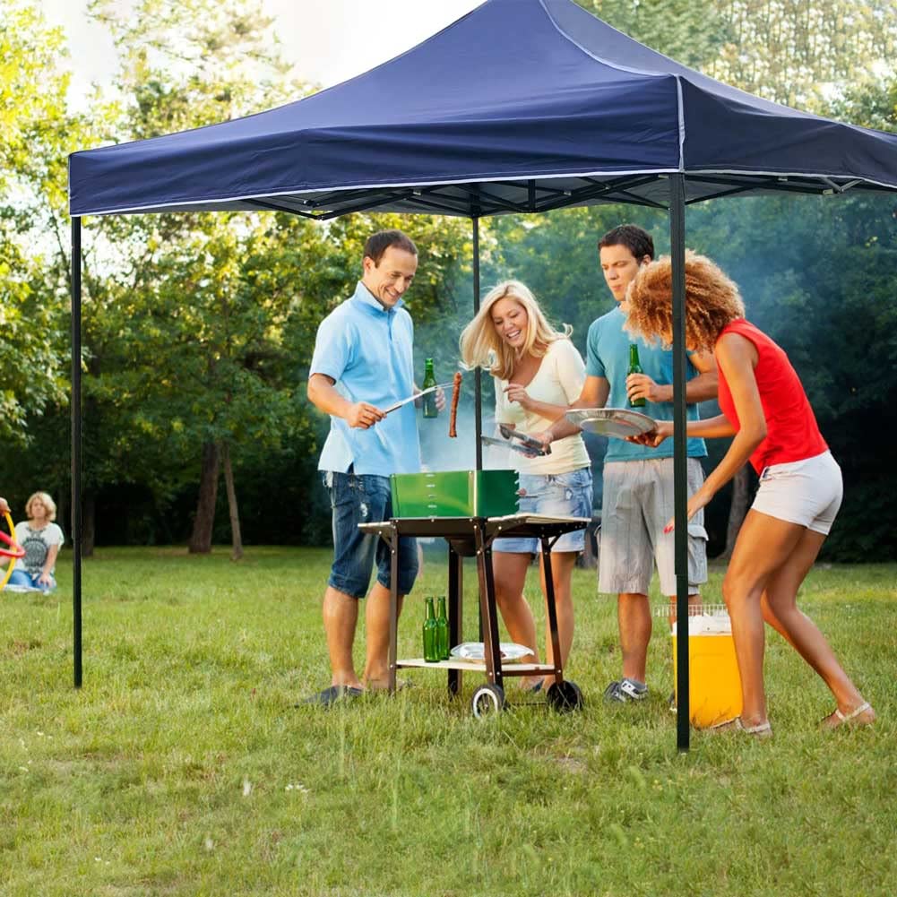 BAKAJI Gazebo 3 x 3 metri Pieghevole Tessuto Poliestere Impermeabile Struttura in Metallo Richiudibile a Fisarmonica Tendone Portatile Fiera Mercato Giardino Esterno + Sacca per Trasporto (Blu)