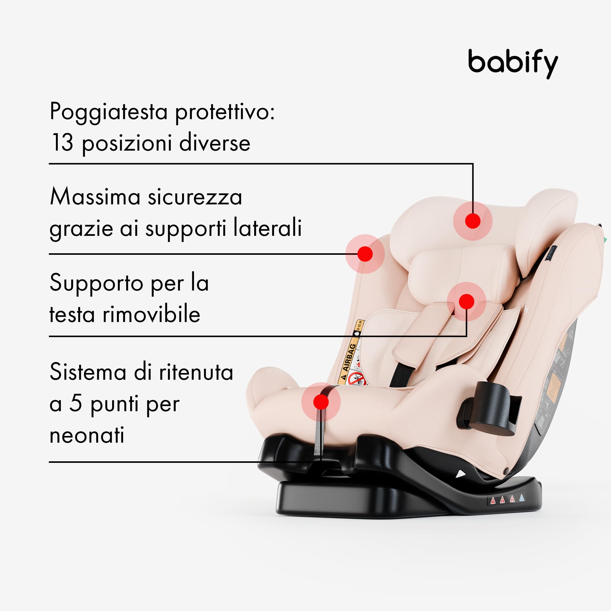Babify Seggiolino Auto, Seggiolone Auto per Bambini da 40 a 150 cm, Seduta Auto Bimbi 3 in 1 Regolabile e Reclinabile, Seggiolino Auto Portatile, Resistente, Sicuro, Seggiolino Neonati Confortevole