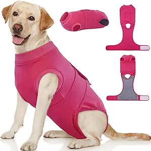 Kuoser Dog Surgery Suit Female Spay, Dog Recovery Suit Male Neuter, Puppy Clothes Onesie for Surgery Anti Licking Abdominal Wounds Pet Surgical Recovery Bodysuit Shirt, Substitute E-Collar & Cone
