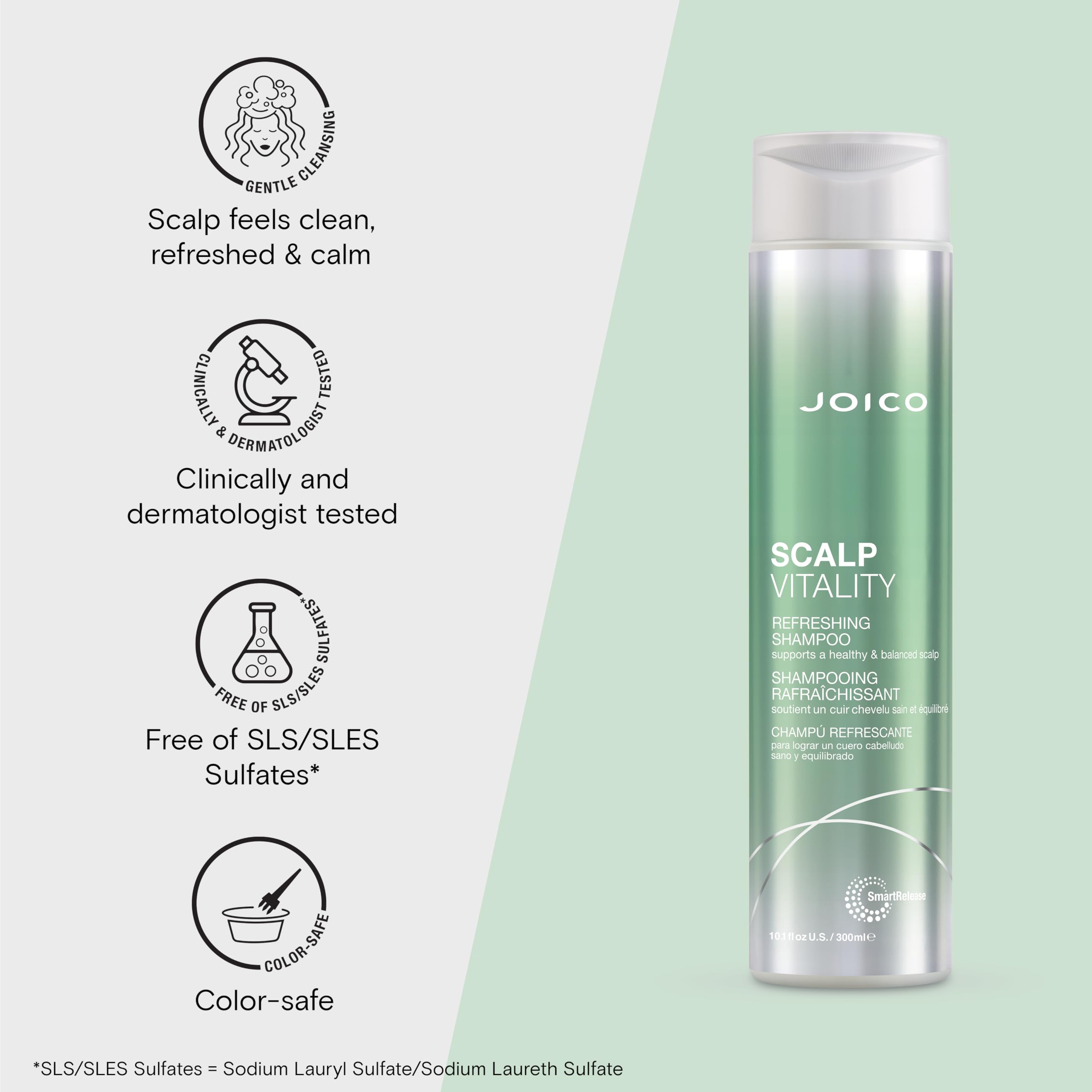 Joico Scalp Vitality Refreshing Shampoo | Supports A Healthy & Balanced Scalp | For Dry, Oily and Itchy Scalp | Leaves Scalp Replenished & Calm | Removes Flakes & Reduces Irritation | 10.1 Fl Oz