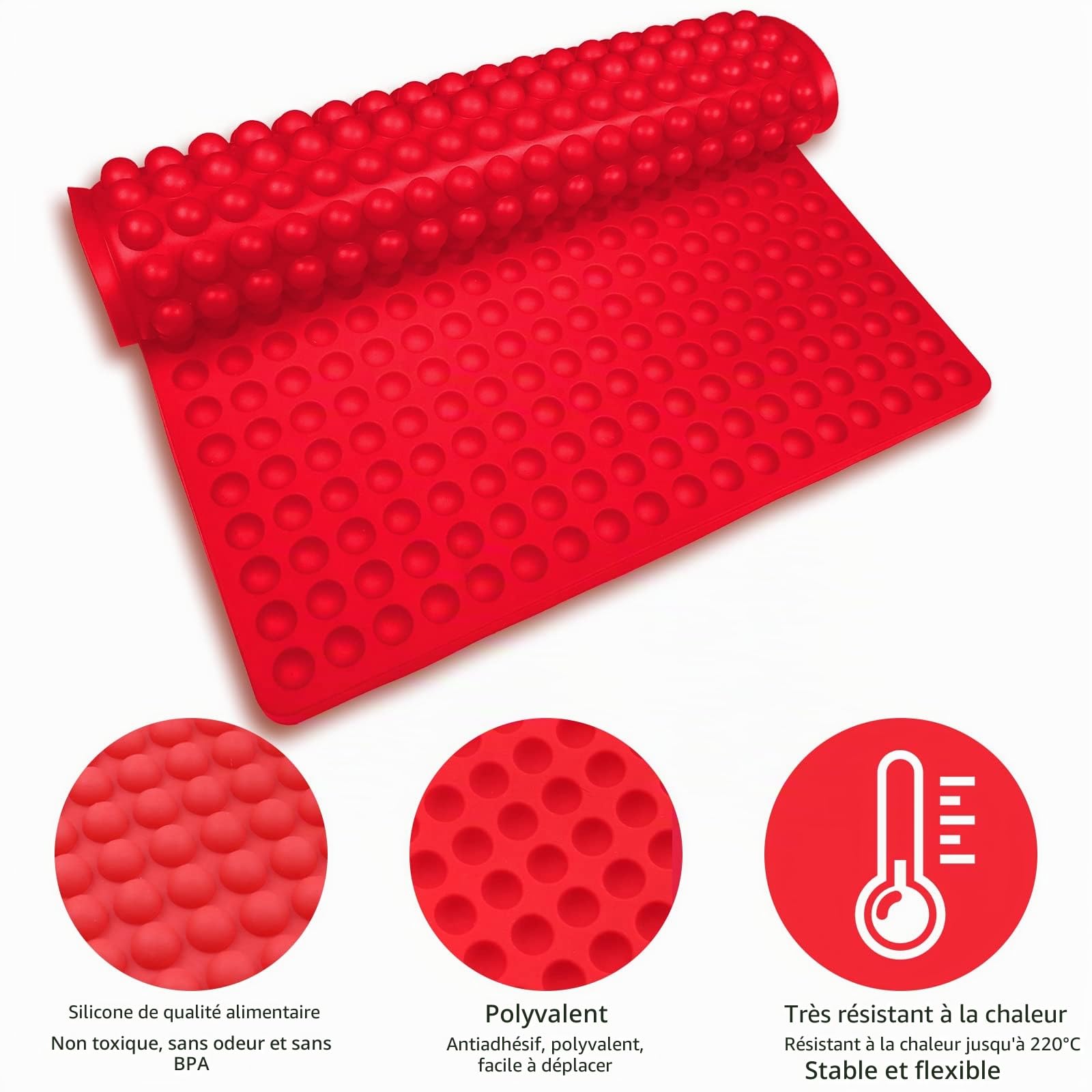 Newaner Tapis de cuisson en silicone Demi-Sphère 1cm résistant à la chaleur sans BPA rouge