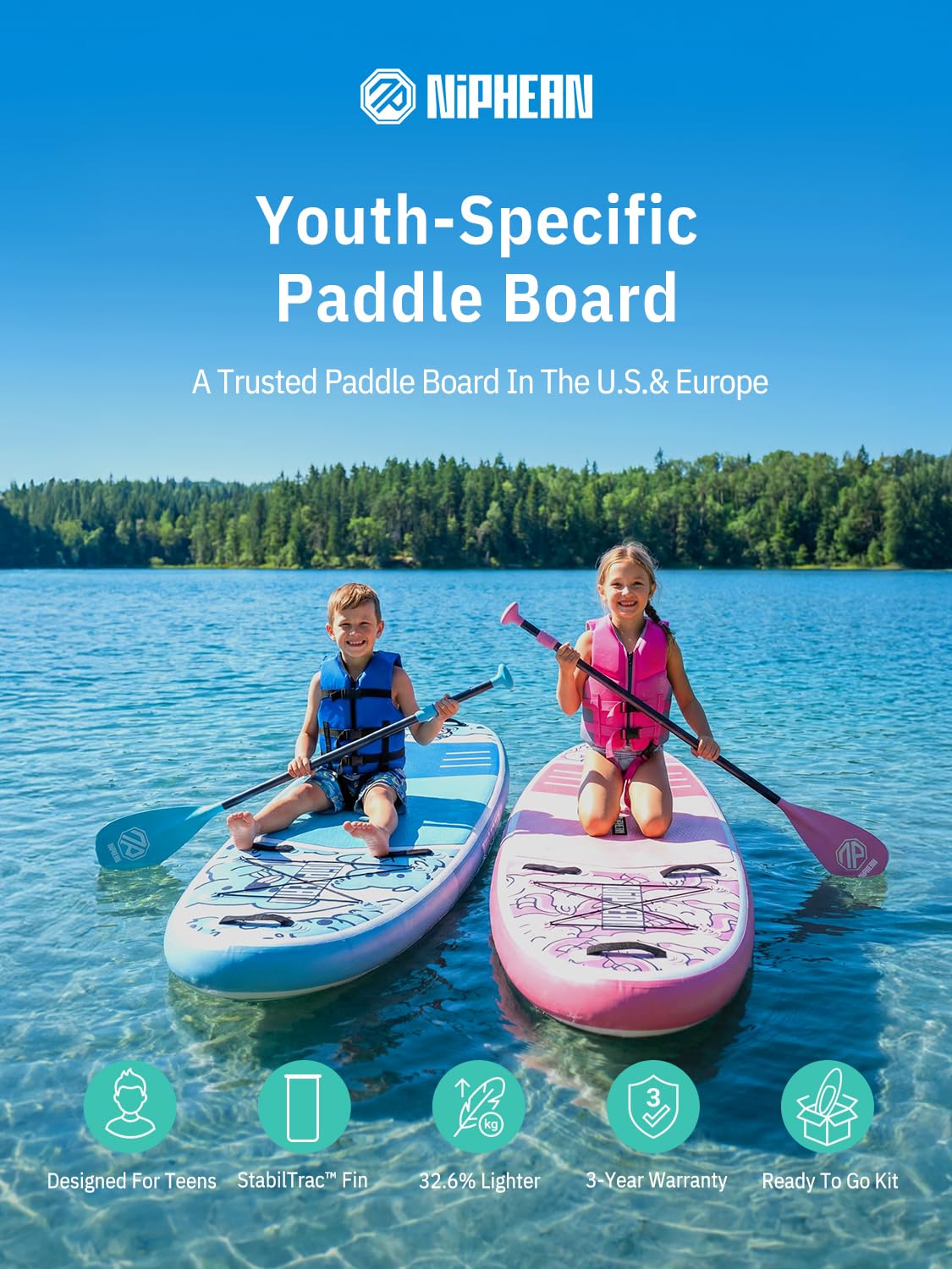 Niphean SUP Gonfiabile Adulti con Tutti gli Accessori, 320cm Stand up Paddle Gonfiabile per Tutti i Livelli, Paddle Board con Capacità di 200kg per 2 Persone, Tavola da SUP Gonfiabile con Sedia