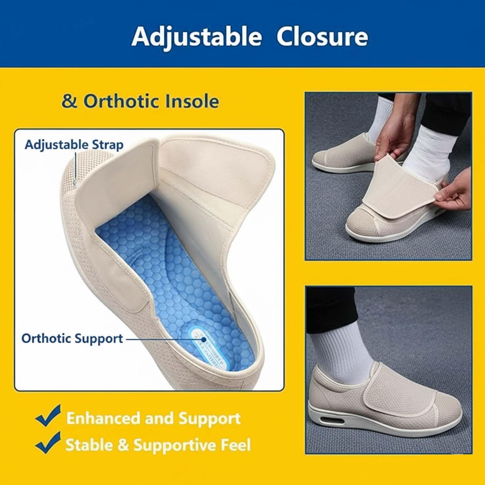 Scarpe Diabetiche, Calzature Casual a Larga vestibilità, Pantofole Ortopediche Confortevoli, Sneakers Leggeri e Regolabili per Passeggiata, per Edema, Piedi Gonfi