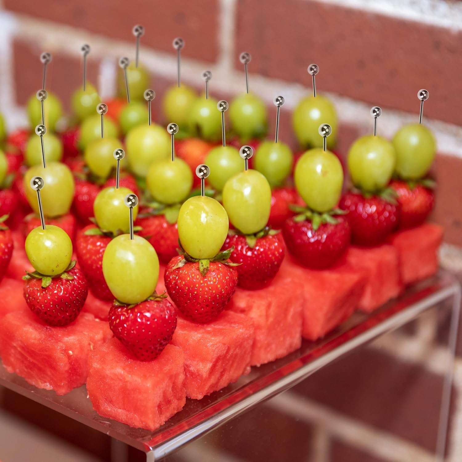 COM-FOUR® 20x brochetas de cóctel de acero inoxidable - brochetas para comer con los dedos, frutas, hamburguesas - recolector de fiestas reutilizable de 11 cm (20 piezas - 11cm)