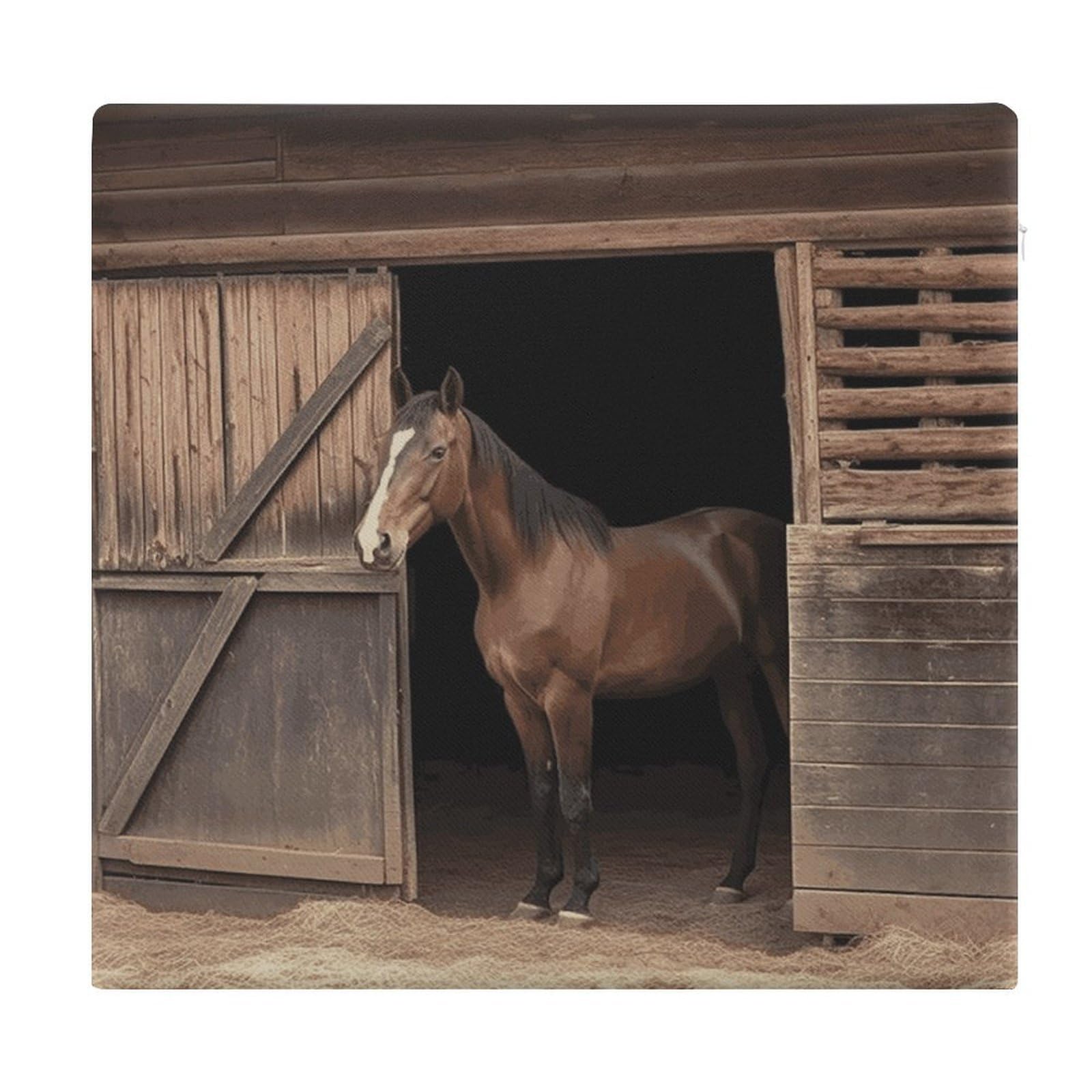 FekiLoot Barn Horse Seat Cushion for Dining Chairs Breathable Square Chair Pads Memory Foam Chair Cushions Comfortable Non-Slip Seat Pad Meditation Floor Pillow 13.8”x15”